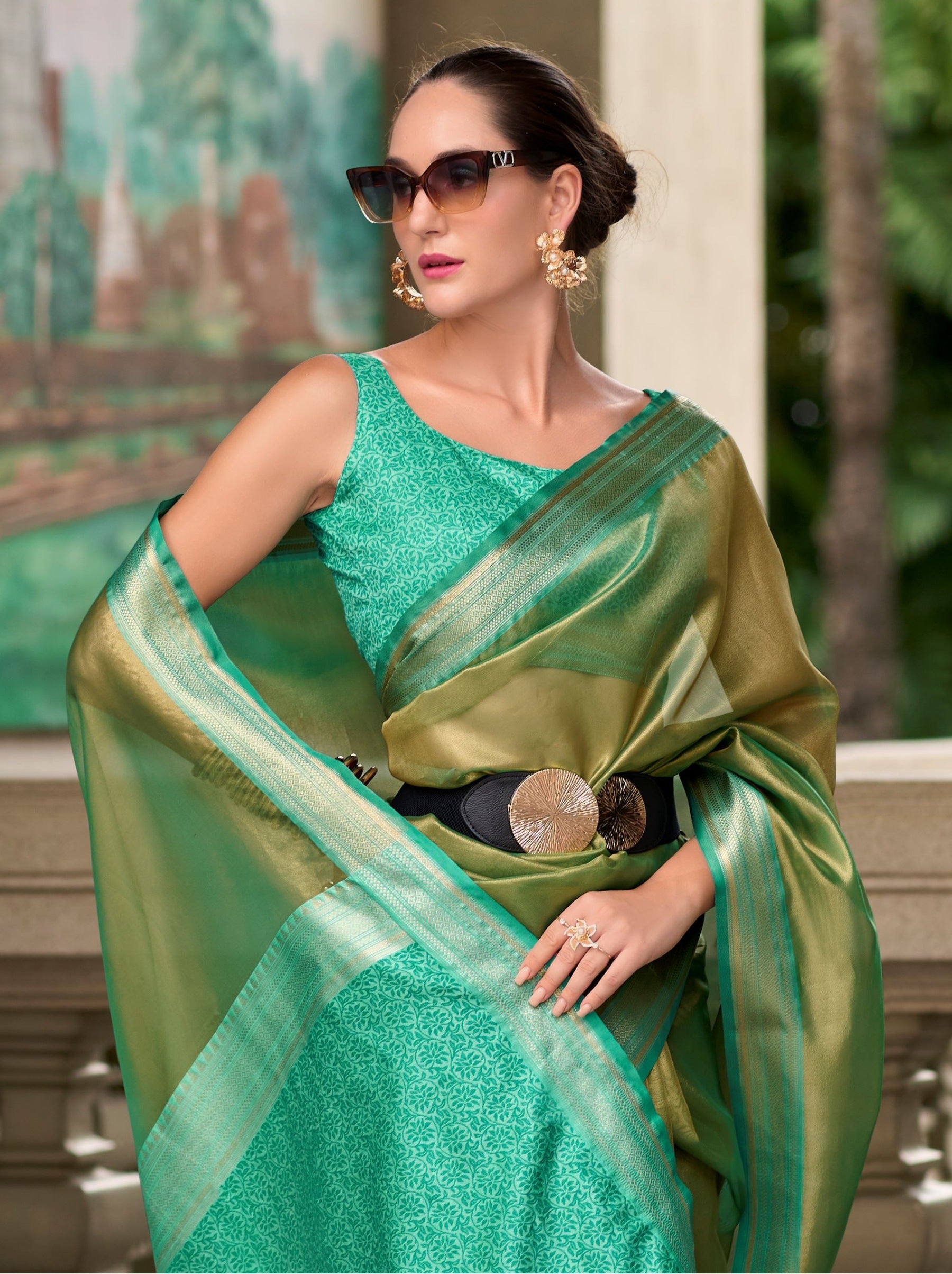 Moss Green Celebration Saree - TrendOye