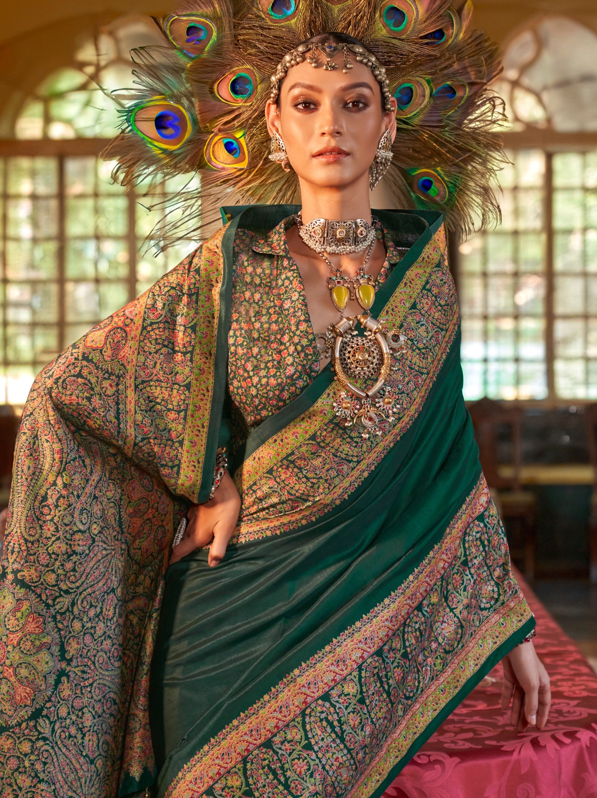 Sacramento Green Ethnic Festive Silk Saree With Blouse Piece - TrendOye