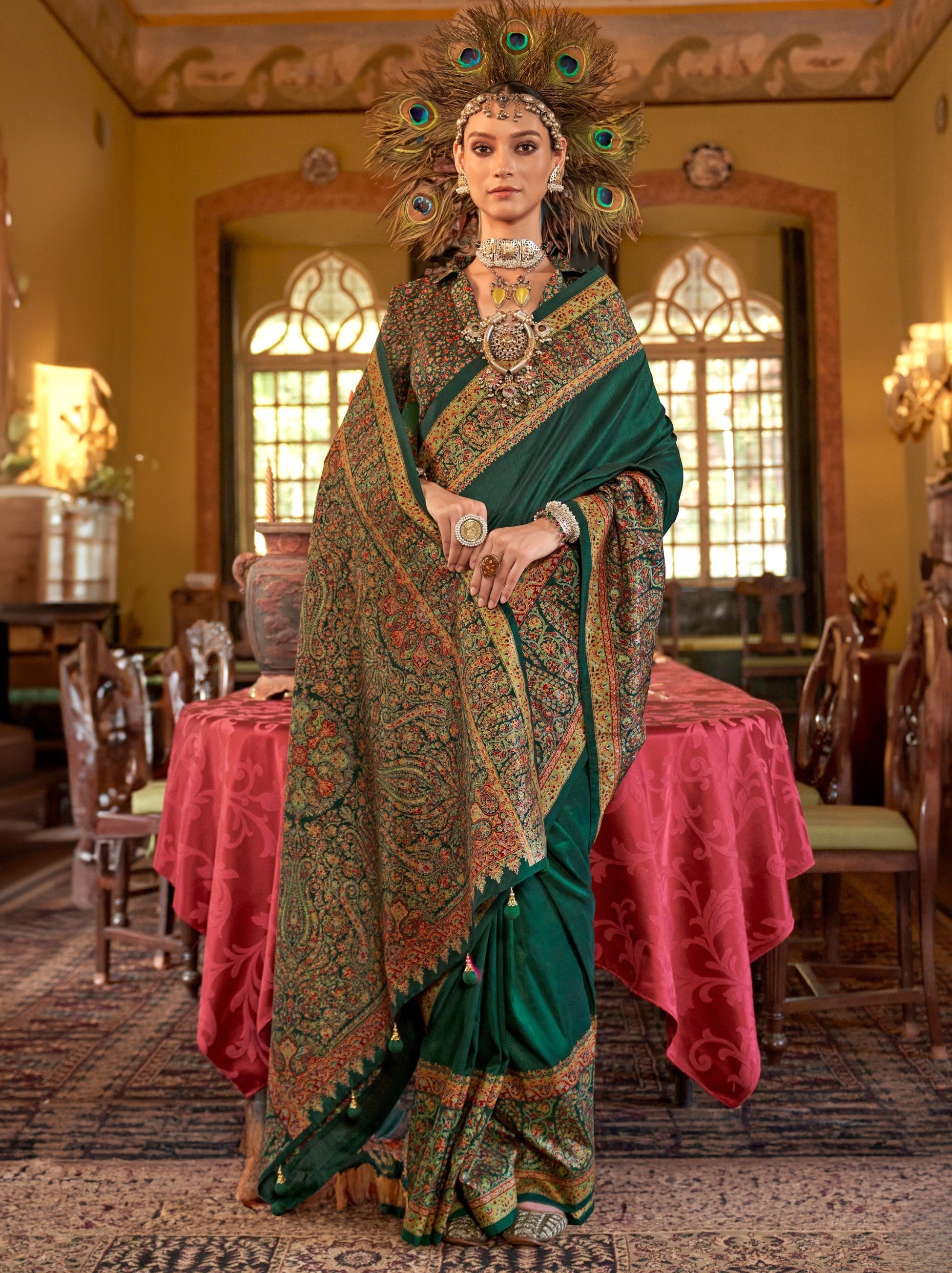 Sacramento Green Ethnic Festive Silk Saree With Blouse Piece - TrendOye