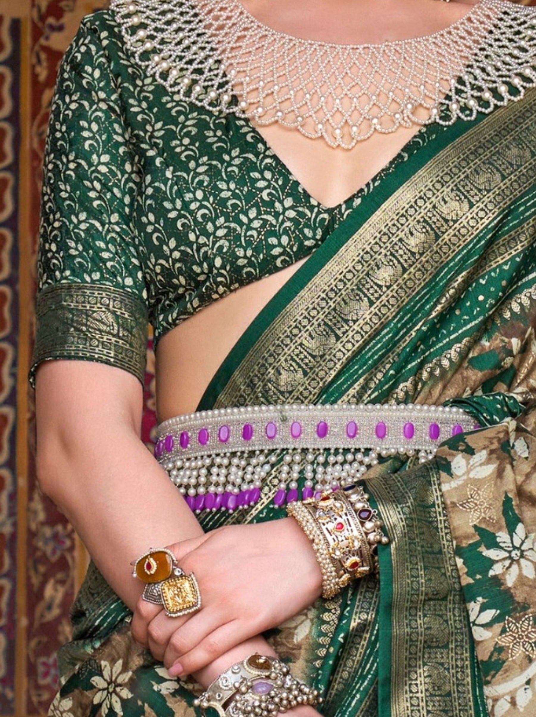 Forest Green Premium Patola Celebration Saree - TrendOye
