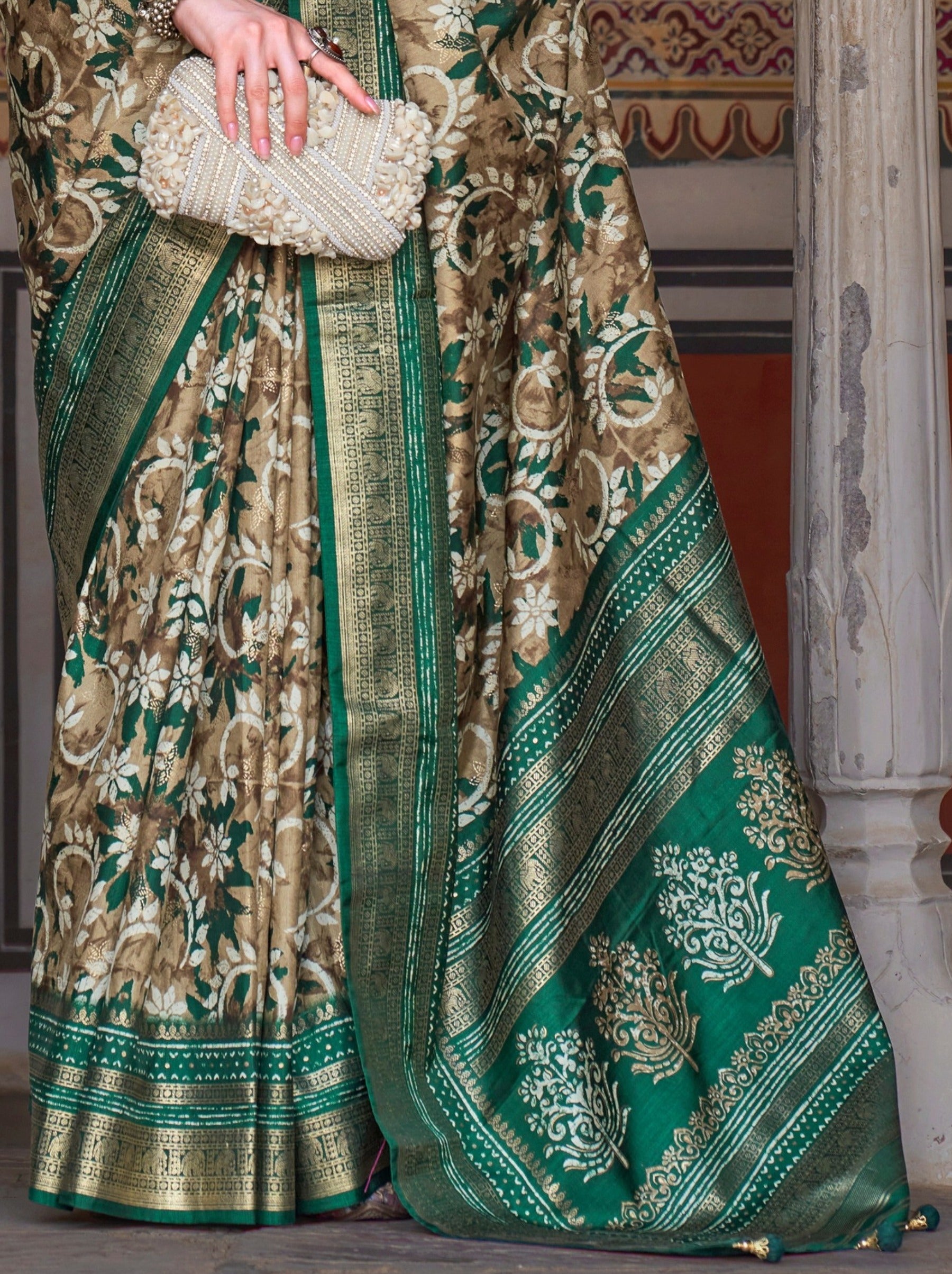 Forest Green Premium Patola Celebration Saree - TrendOye