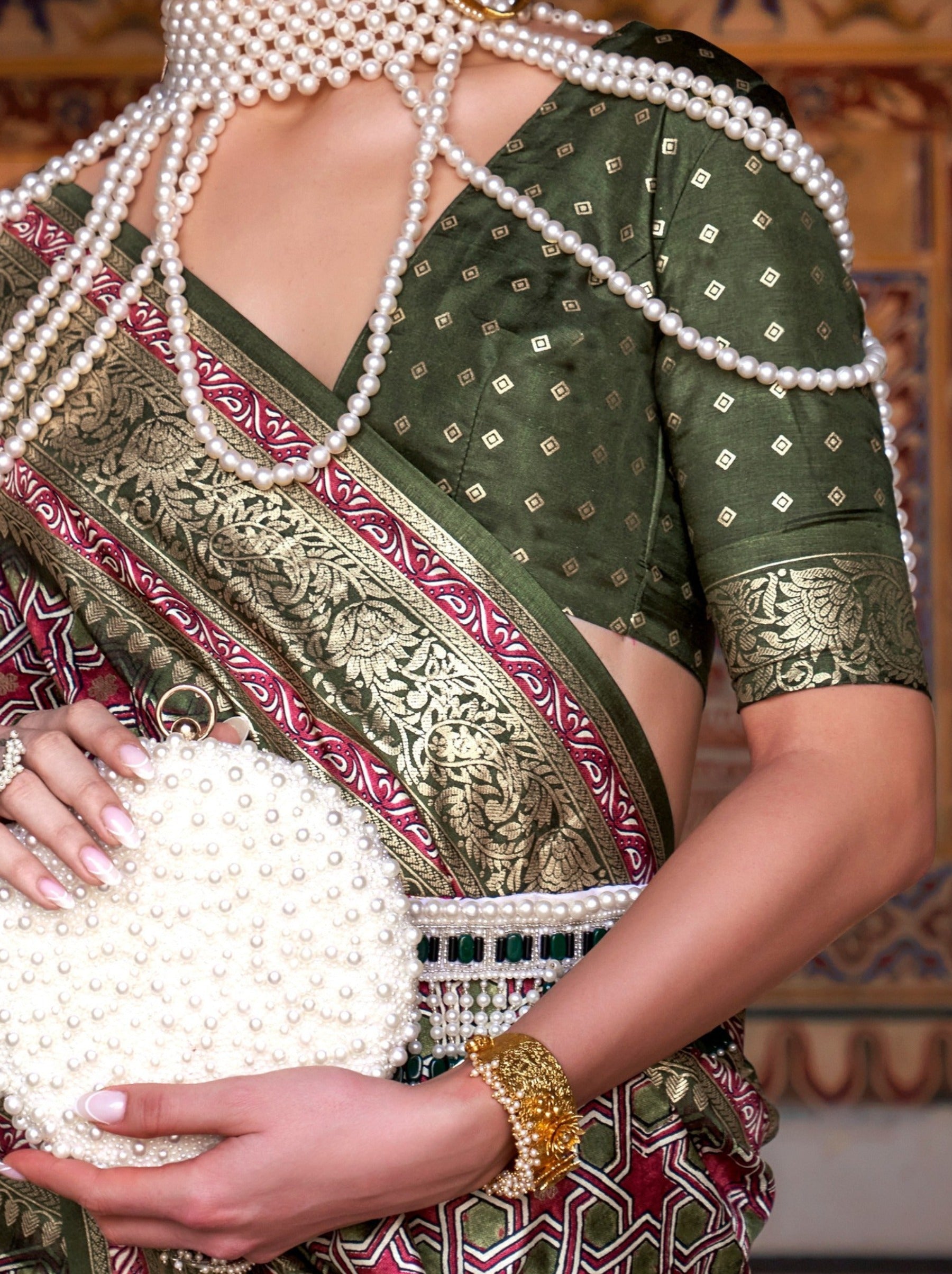 Fern Green Premium Patola Celebration Saree - TrendOye