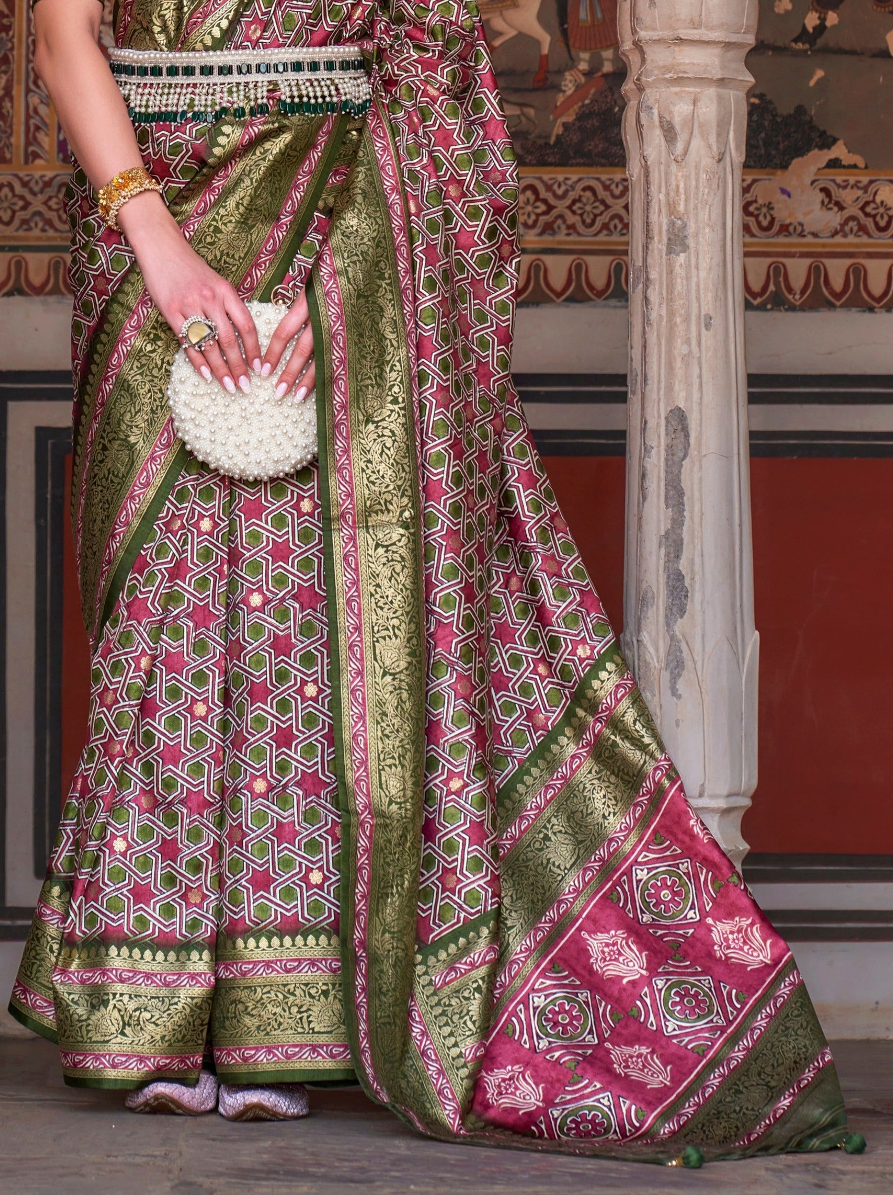 Fern Green Premium Patola Celebration Saree - TrendOye
