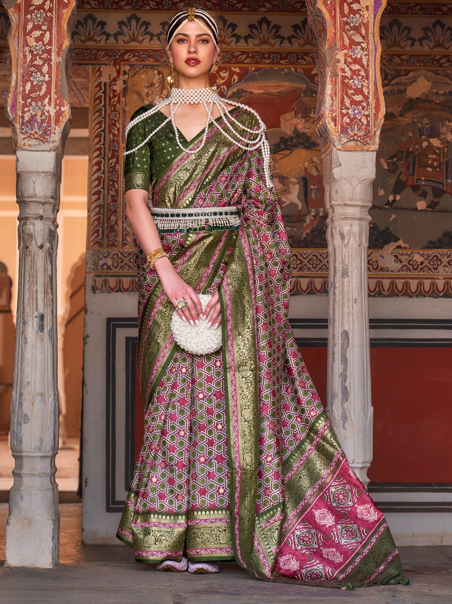 Fern Green Premium Patola Celebration Saree - TrendOye