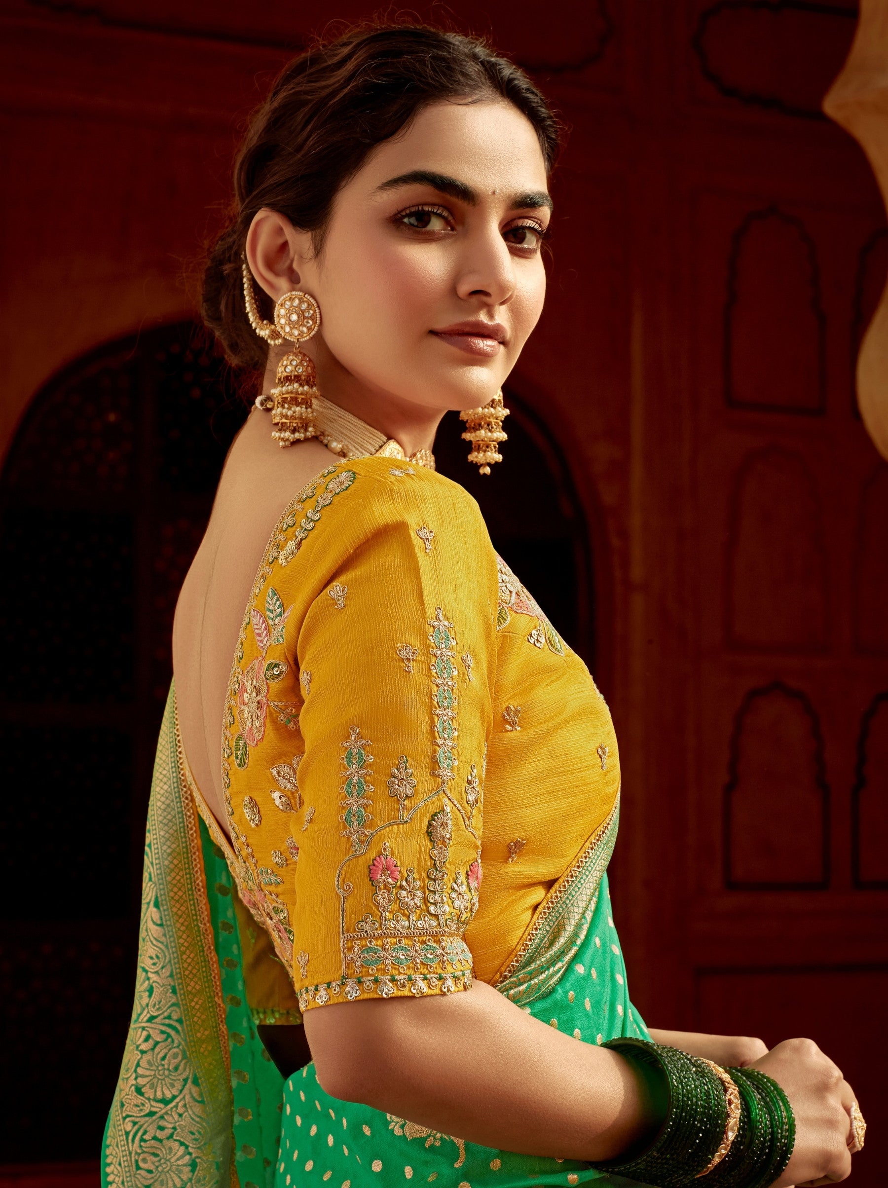 Jade Green Designer Dola Silk Wedding Saree - TrendOye
