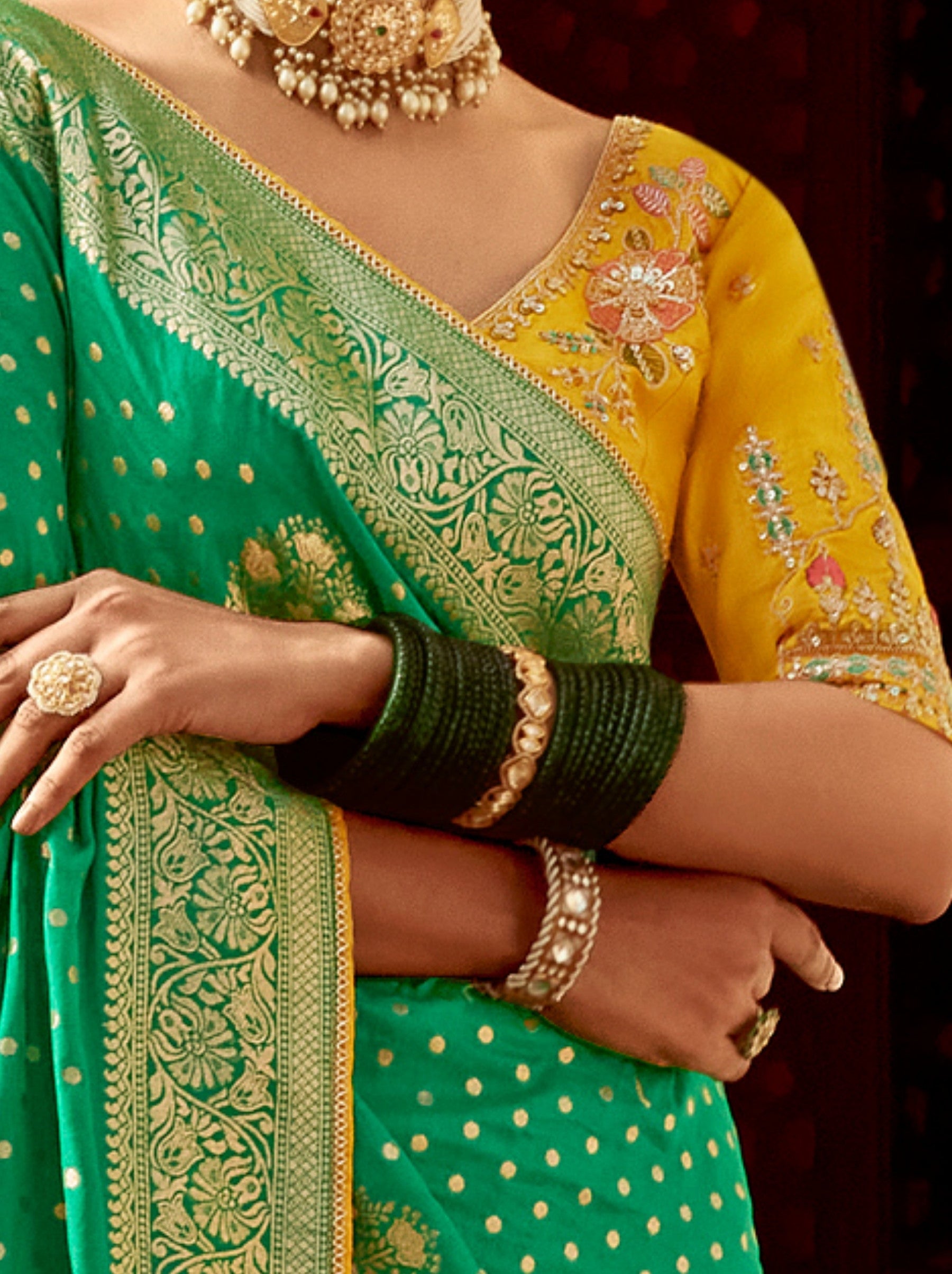 Jade Green Designer Dola Silk Wedding Saree - TrendOye