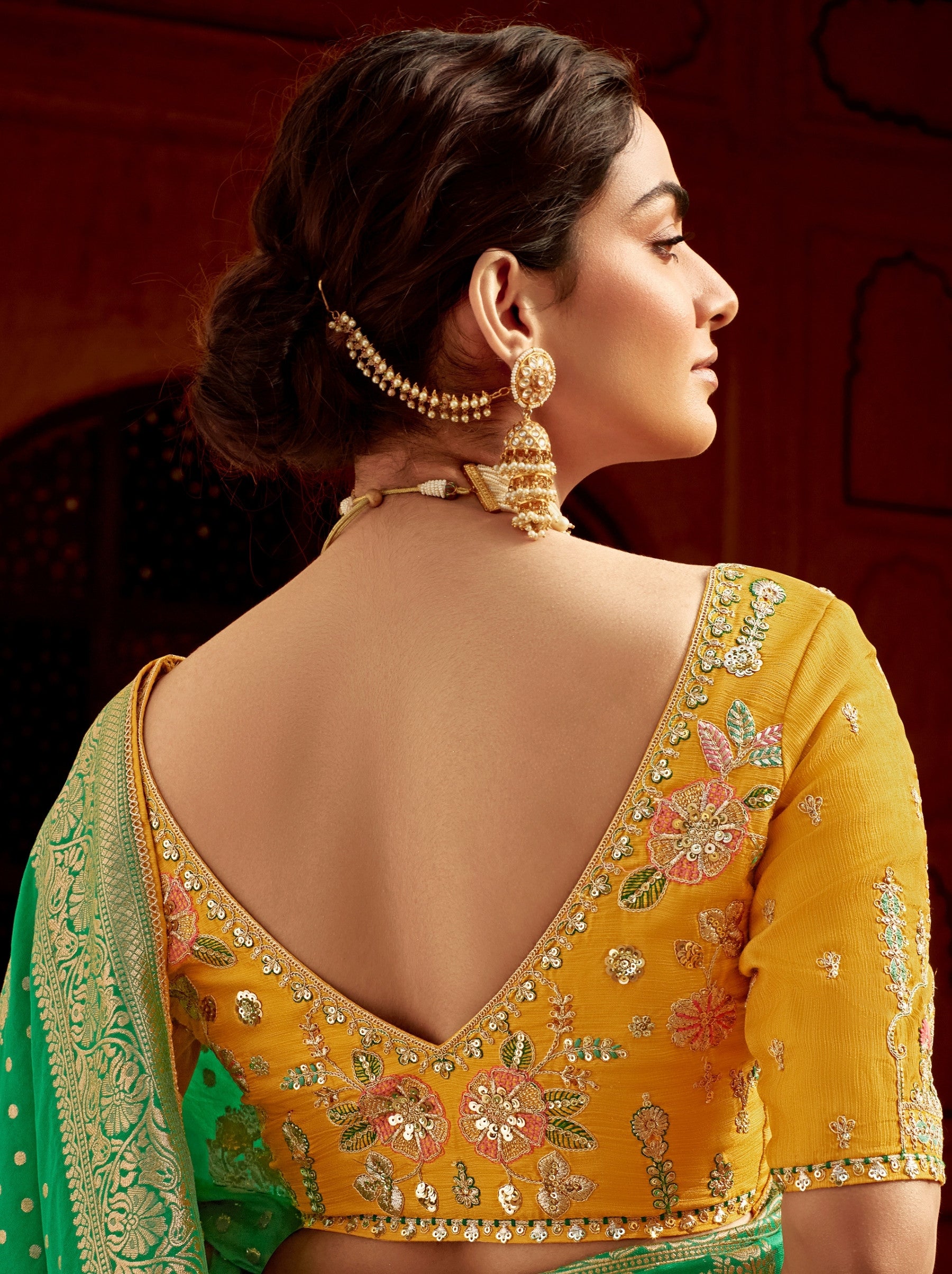 Jade Green Designer Dola Silk Wedding Saree - TrendOye