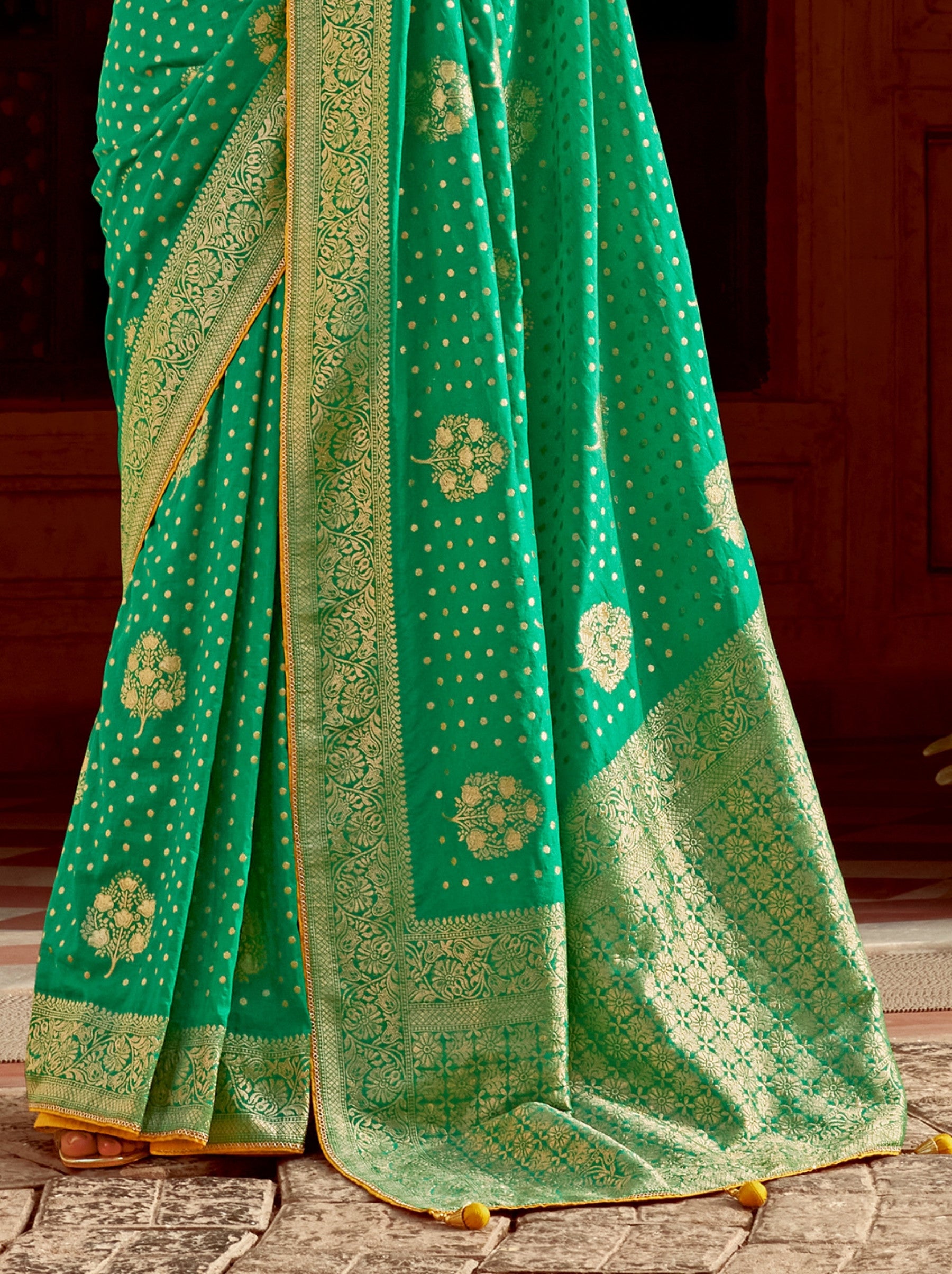 Jade Green Designer Dola Silk Wedding Saree - TrendOye