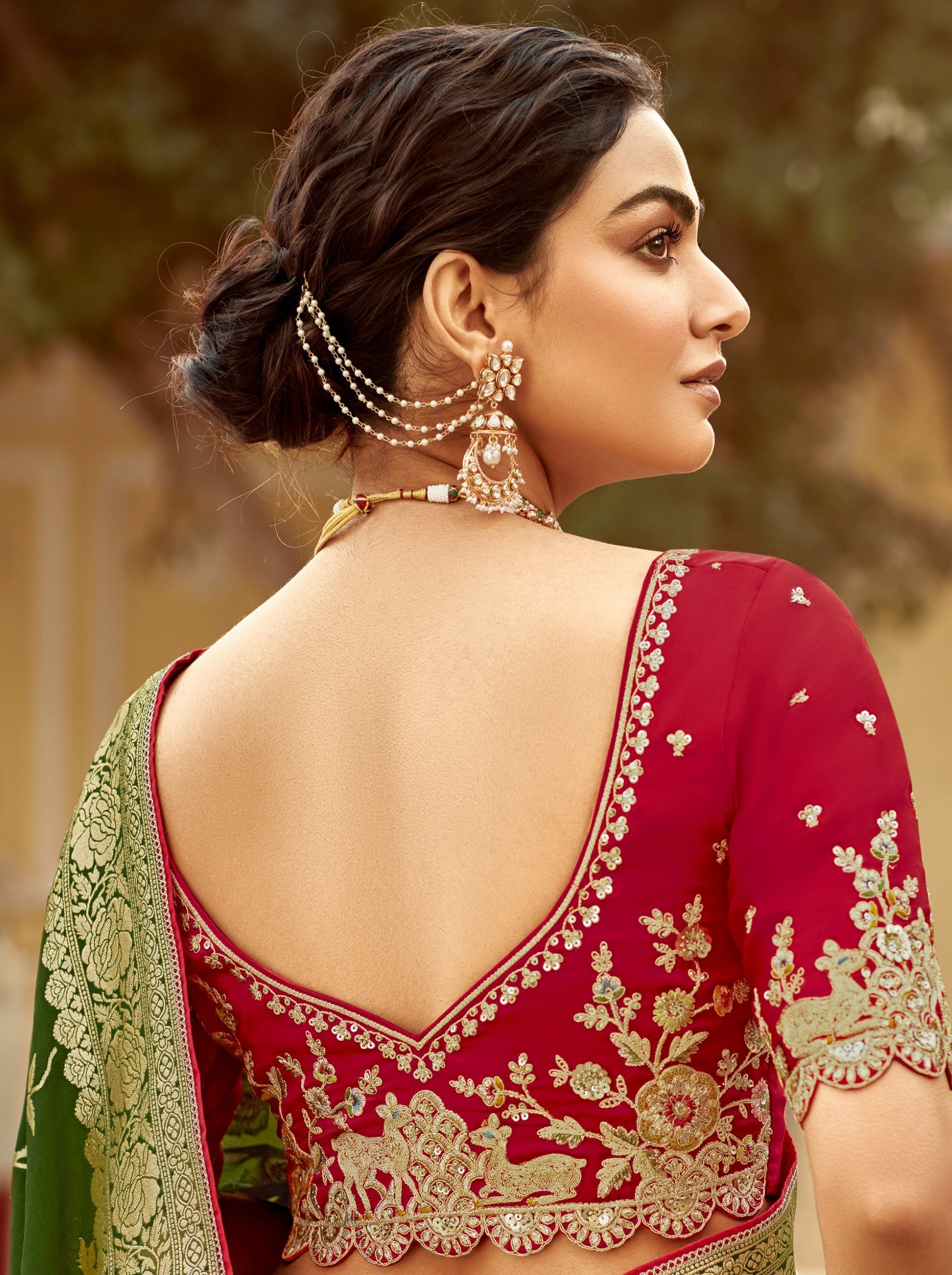 Jungle Green Designer Dola Silk Wedding Saree - TrendOye
