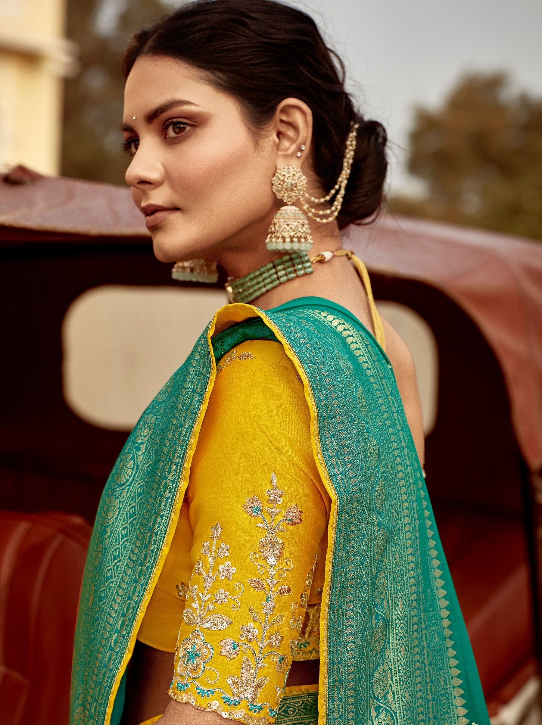Persian Green Designer Dola Silk Wedding Saree - TrendOye