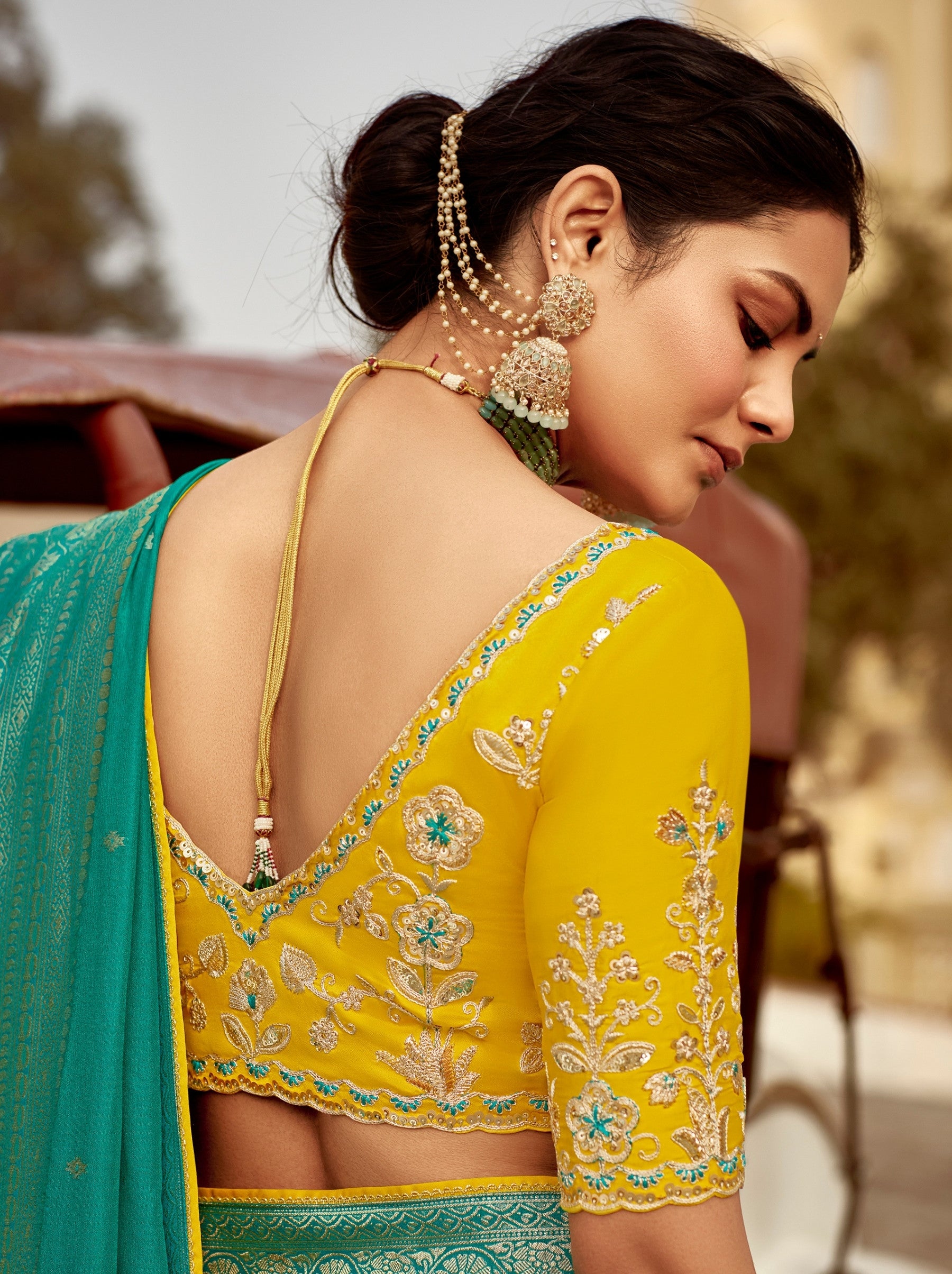 Persian Green Designer Dola Silk Wedding Saree - TrendOye