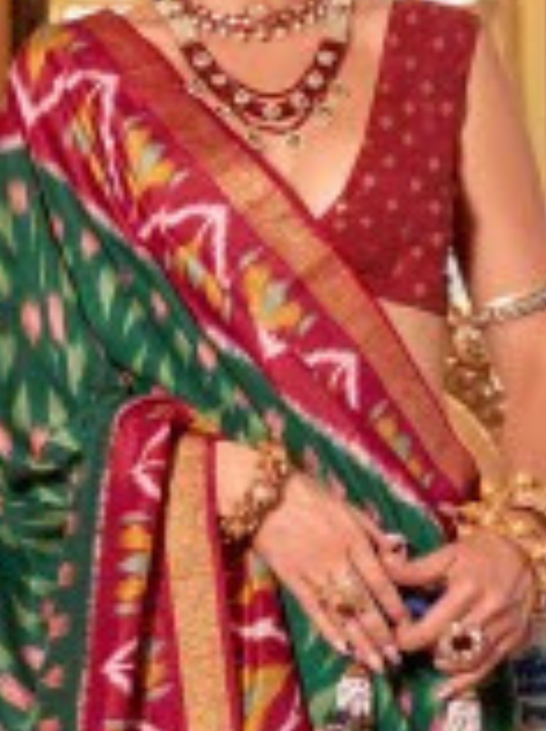 Sacramento Green Vibrant Patola Silk Festive Saree - TrendOye