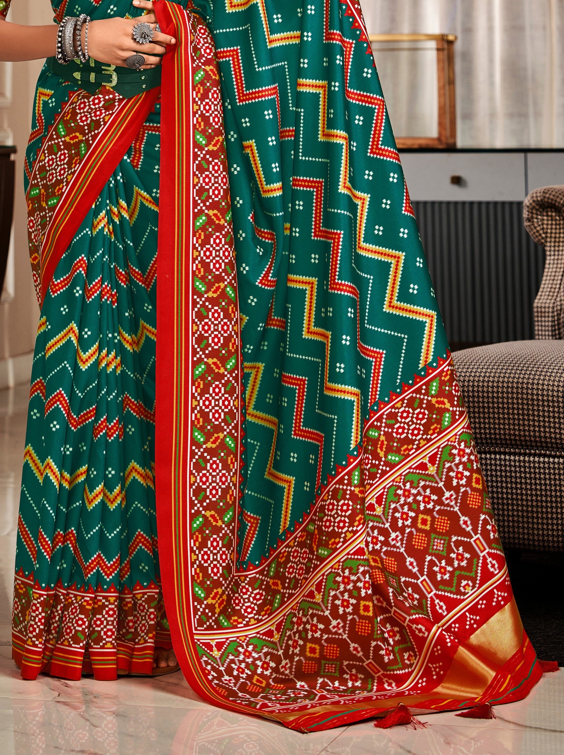 Emerald Green Patola Festive Saree - TrendOye