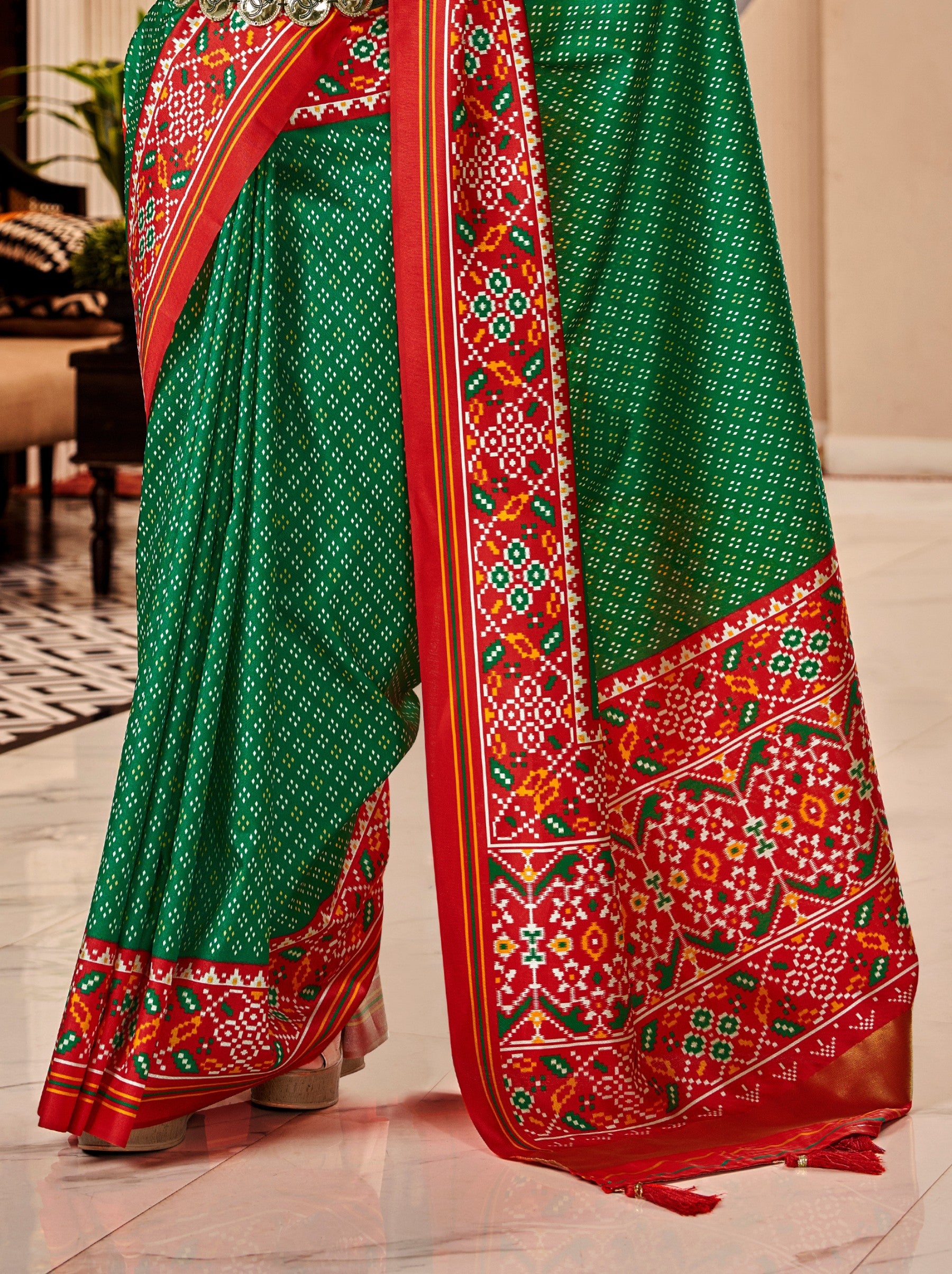 Forest Green Patola Festive Saree - TrendOye