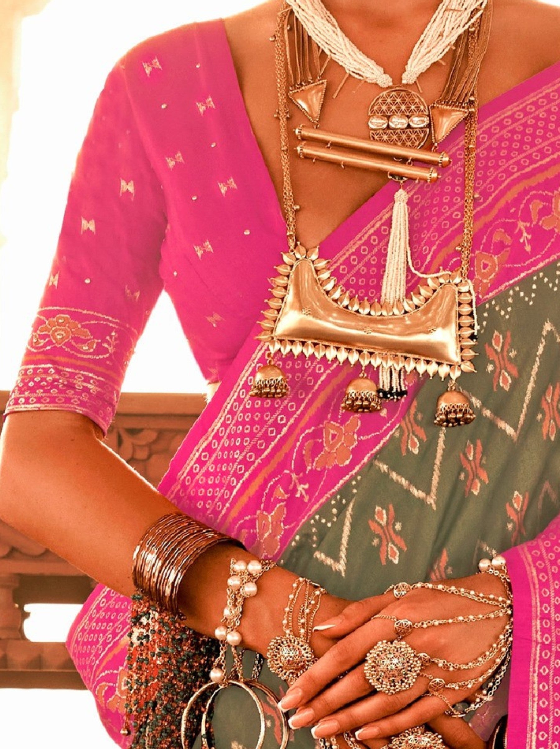 Moss Green Premium Patola Festive Saree - TrendOye