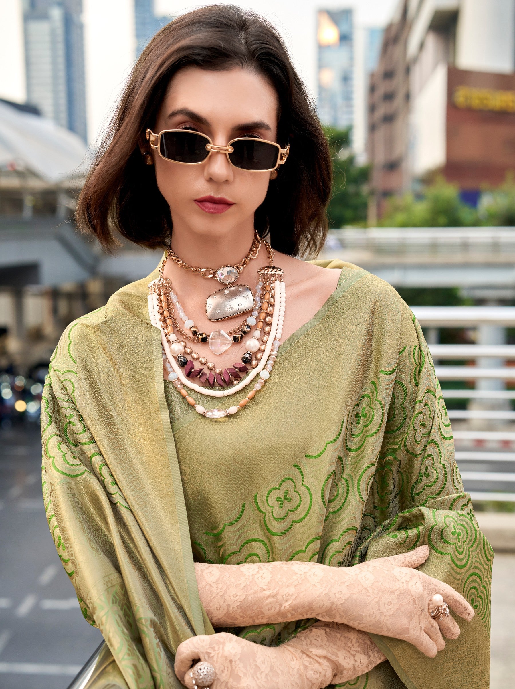 Moss Green Kanjivaram Festive Saree - TrendOye