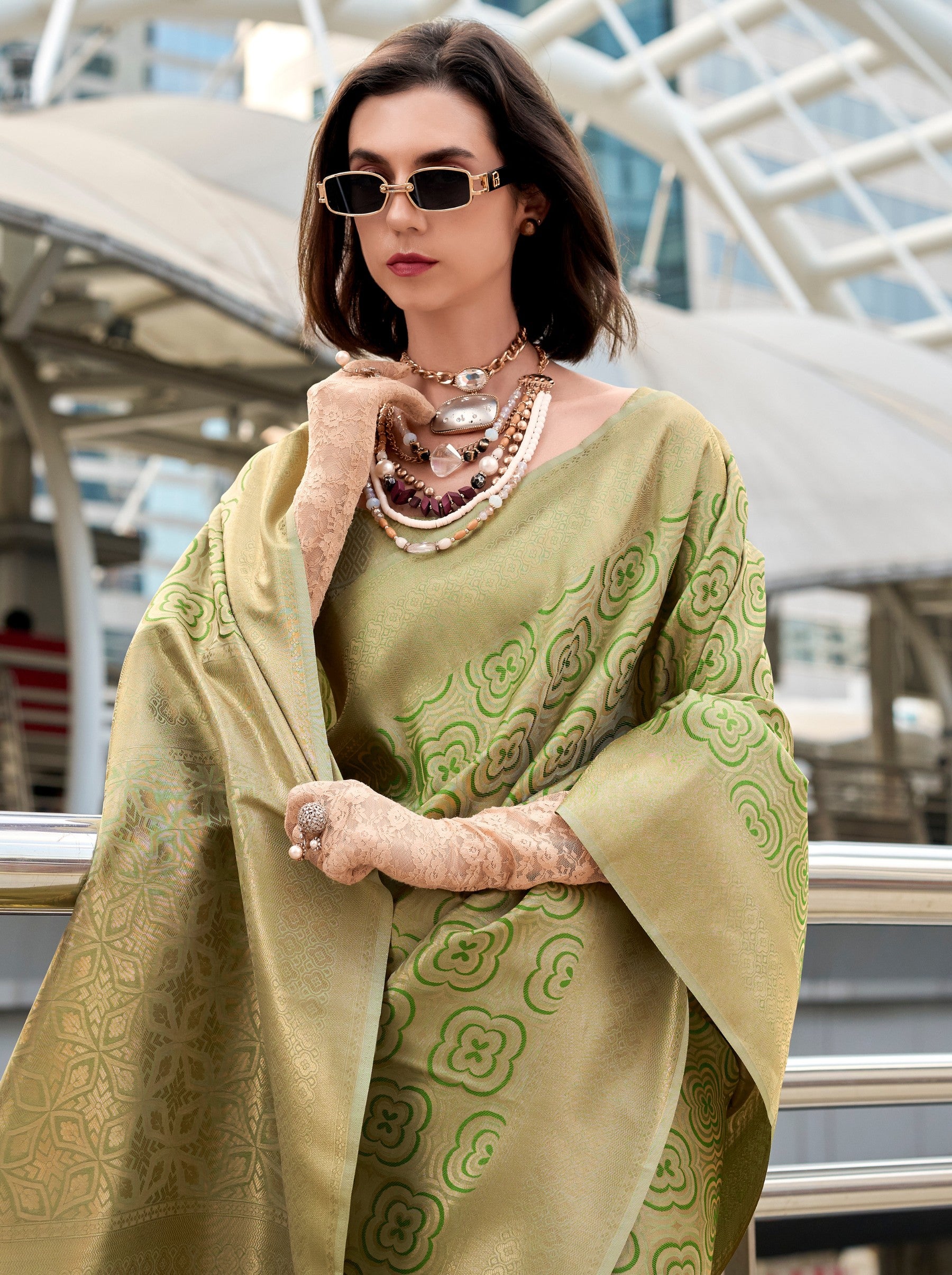 Moss Green Kanjivaram Festive Saree - TrendOye