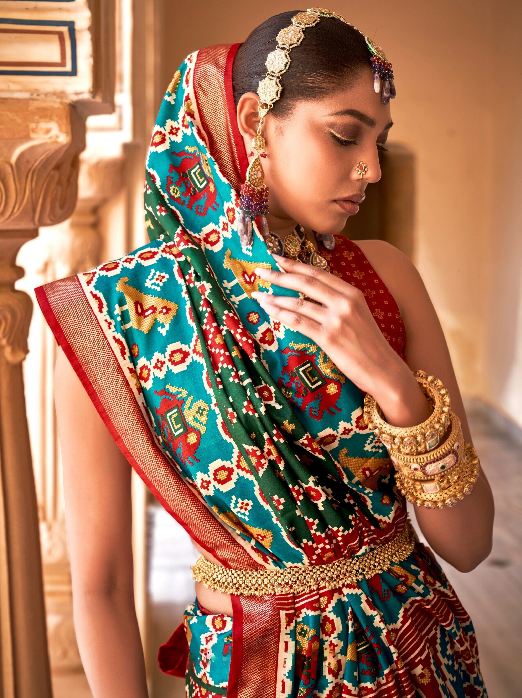 Forest Green Patola Festive Saree - TrendOye