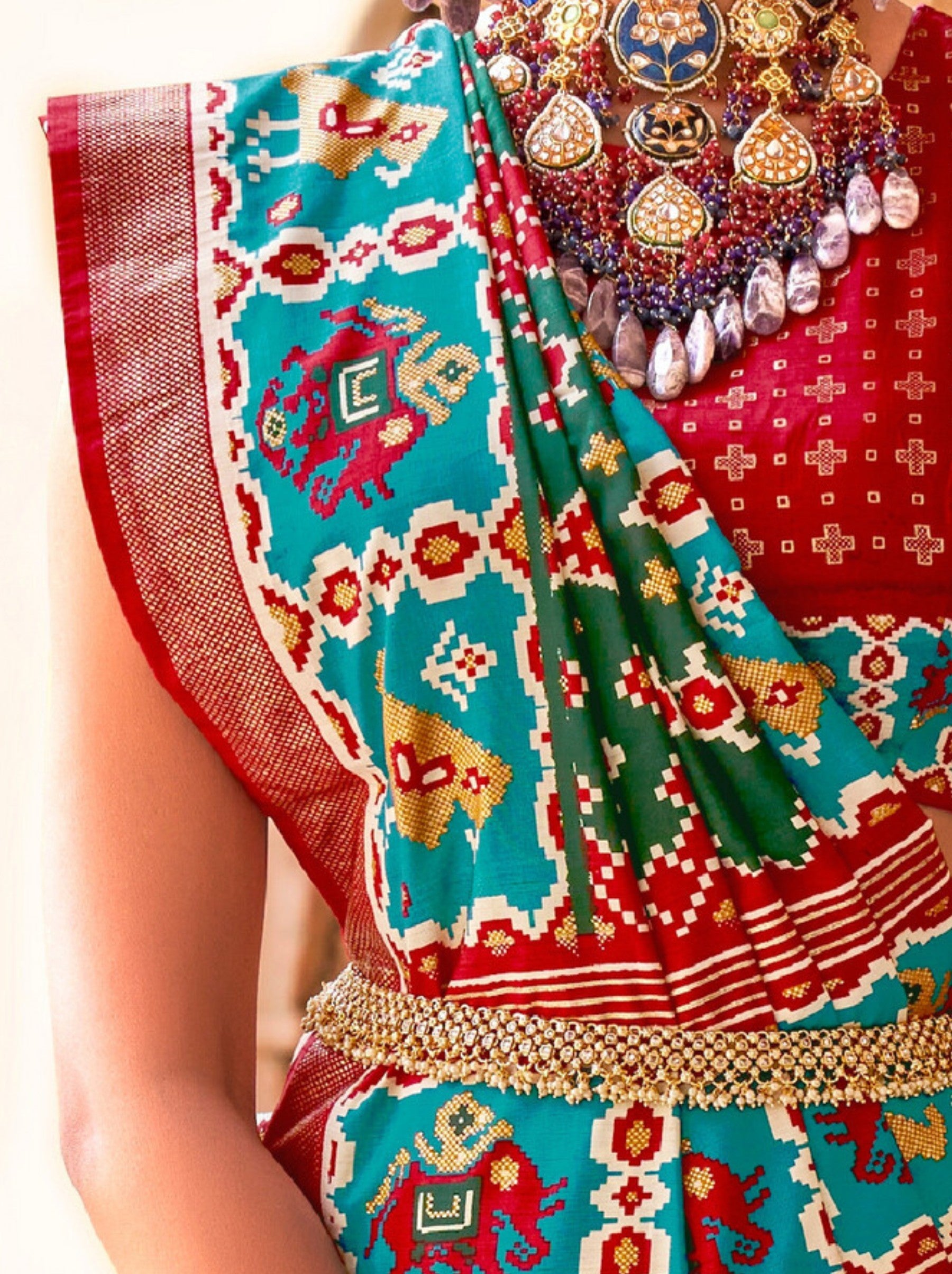 Forest Green Patola Festive Saree - TrendOye