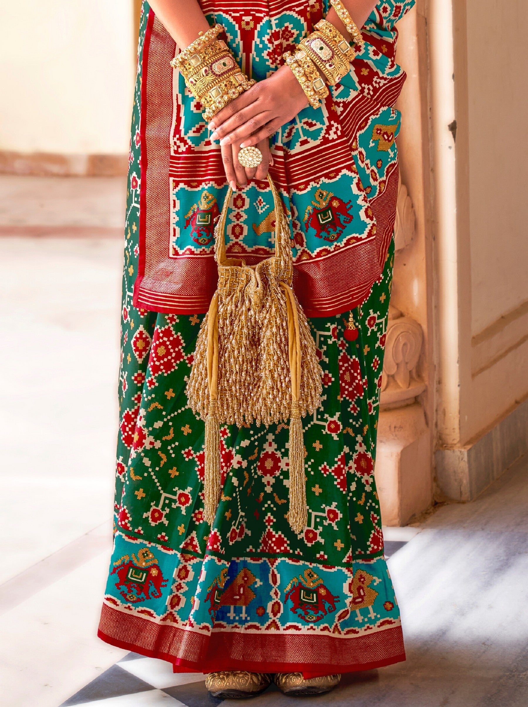 Forest Green Patola Festive Saree - TrendOye