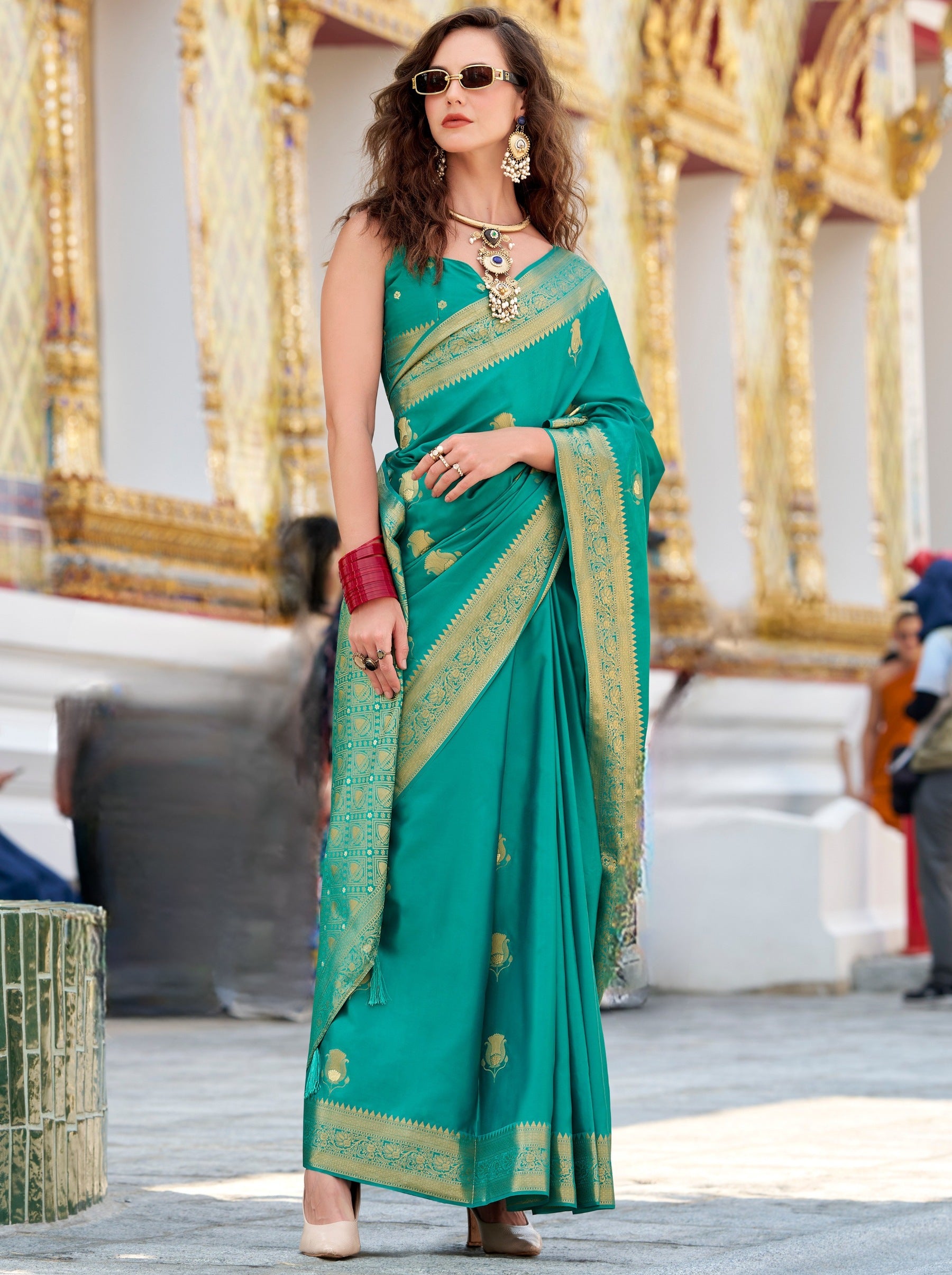 Persian Green Celebration Saree - TrendOye