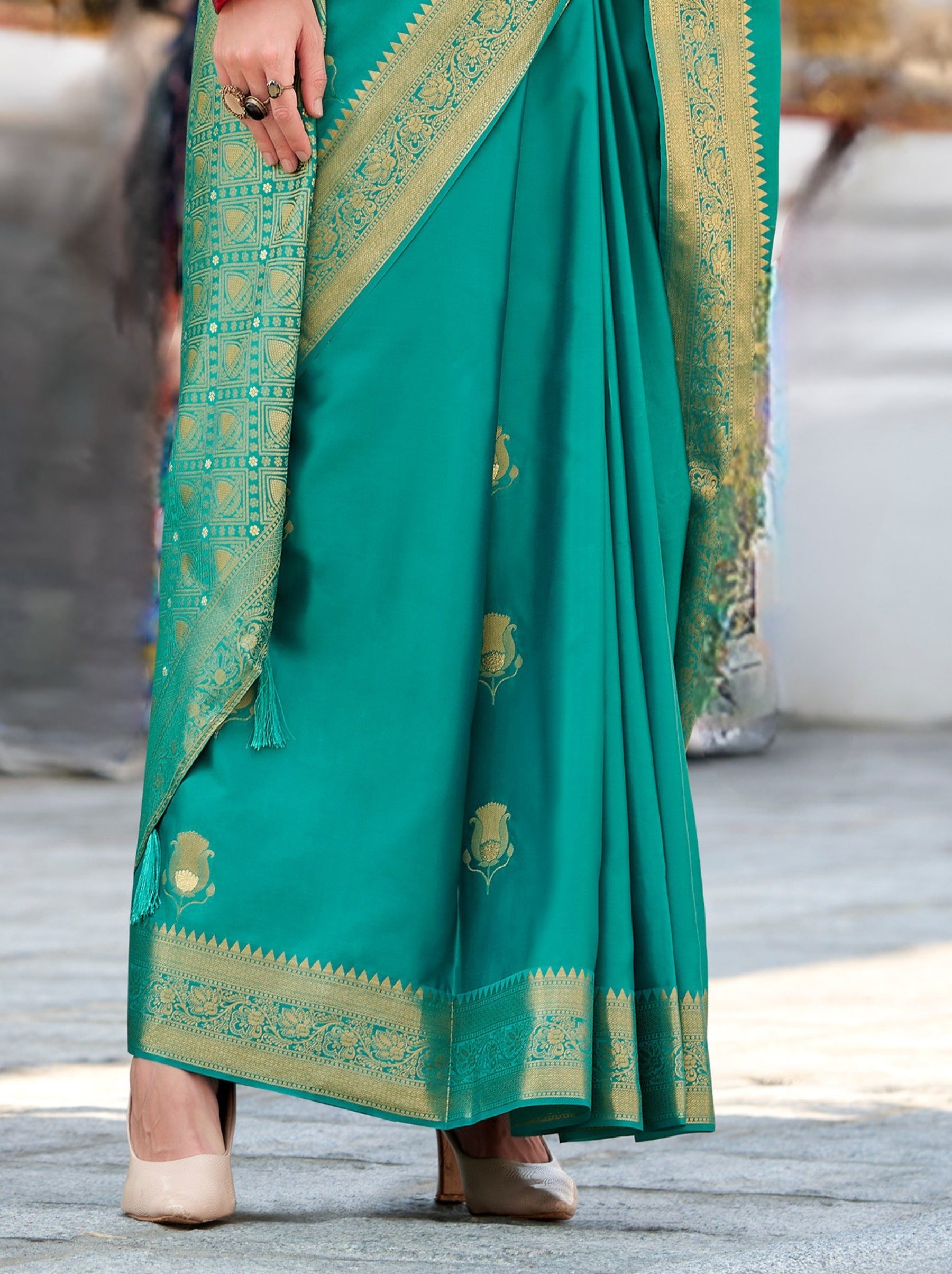 Persian Green Celebration Saree - TrendOye
