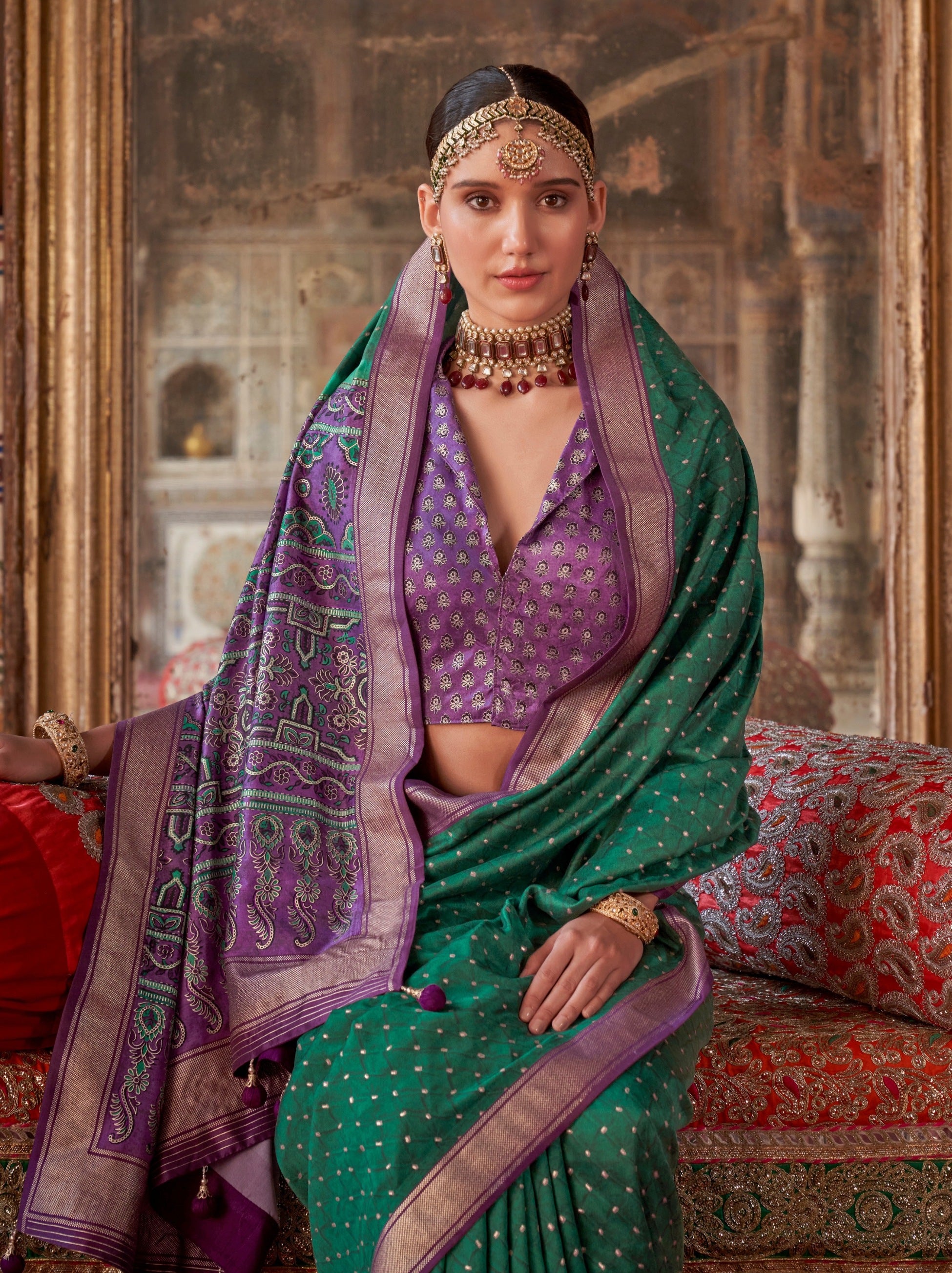 Teal Green Fancy Silk Celebration Saree - TrendOye
