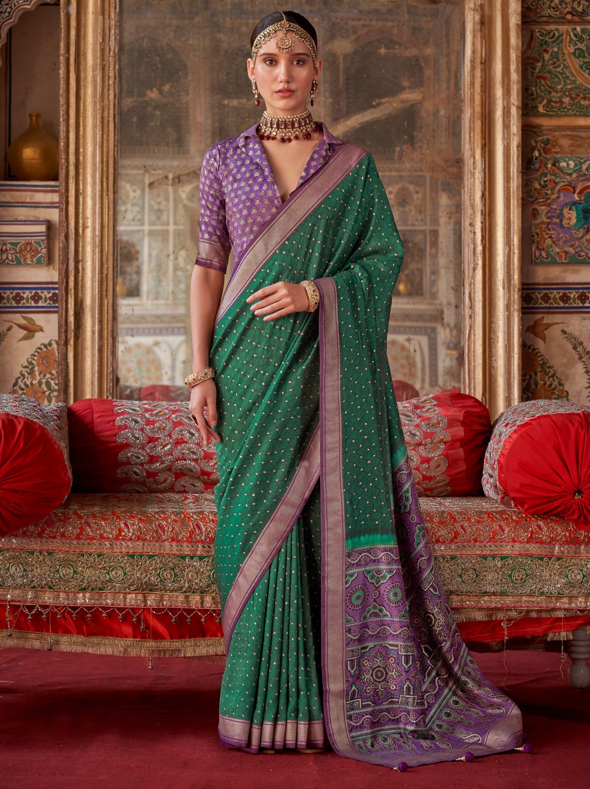 Teal Green Fancy Silk Celebration Saree - TrendOye