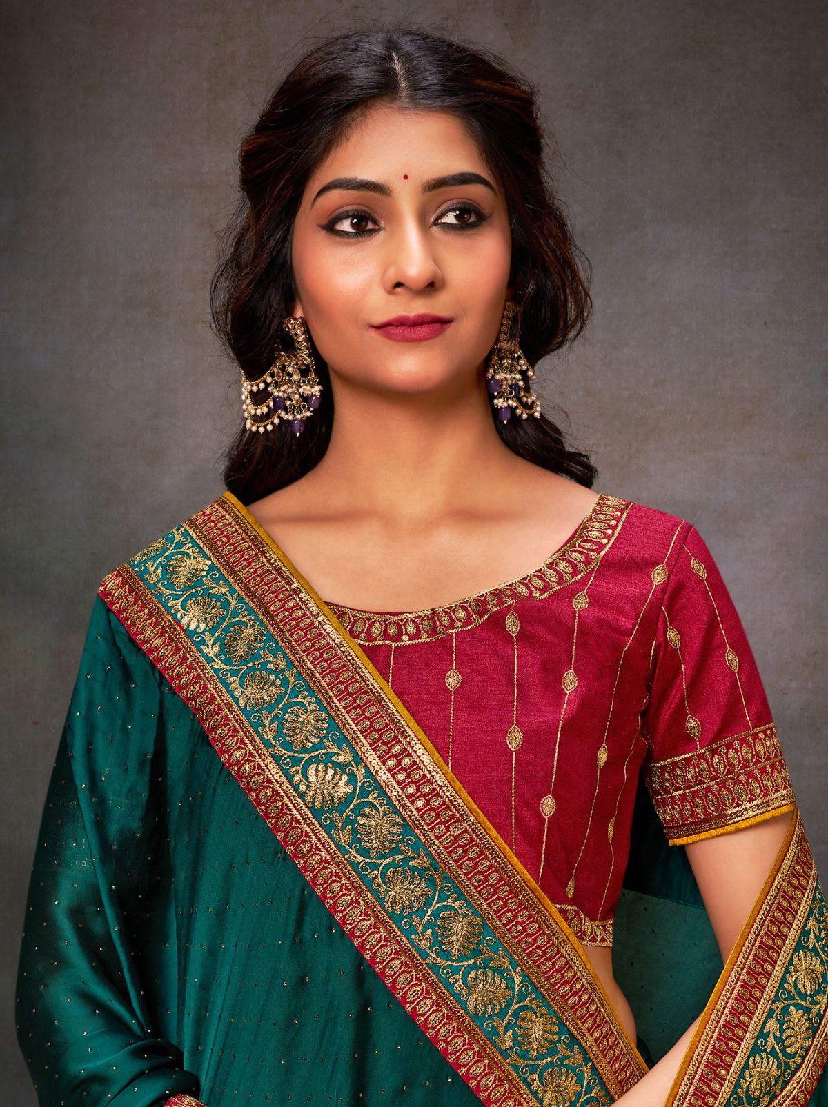 Pine Green Fine Premium Wedding Designer Silk Saree - TrendOye
