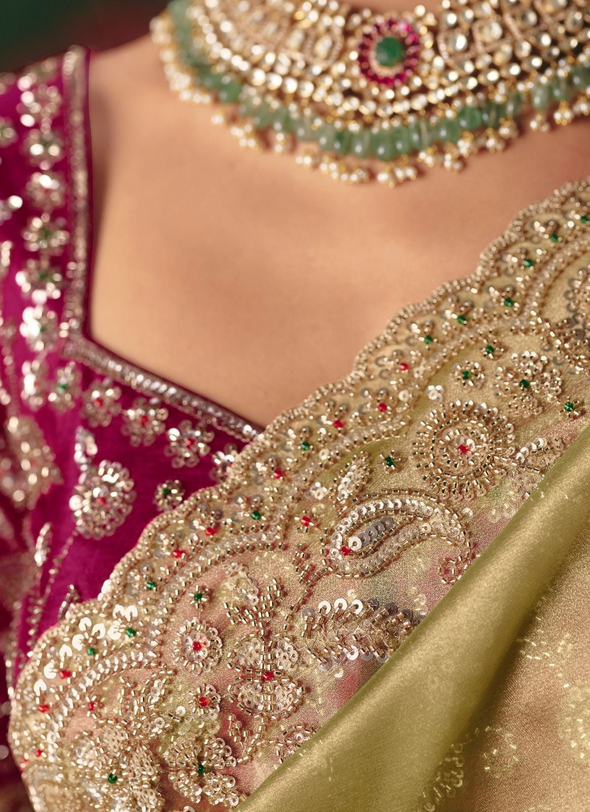 Apple Green Wedding & Party Fancy Saree With Premium Blouse Piece - TrendOye