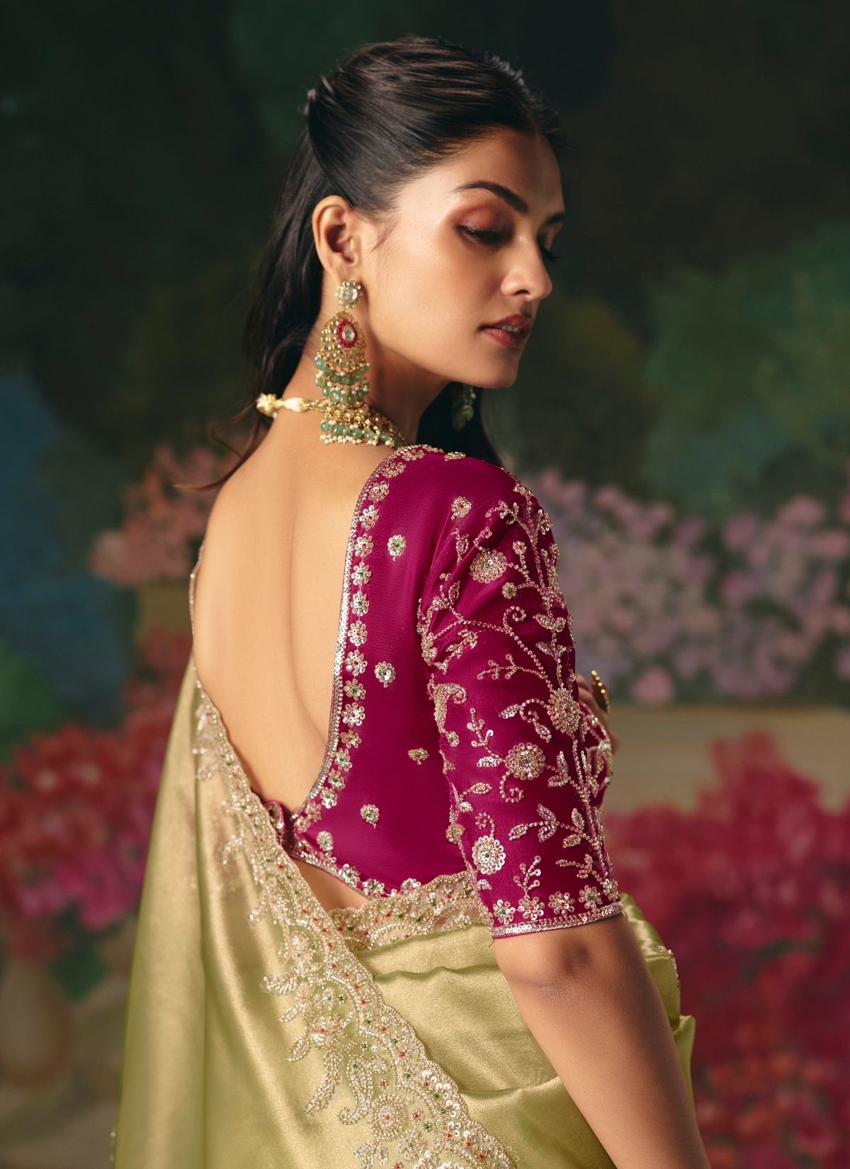 Apple Green Wedding & Party Fancy Saree With Premium Blouse Piece - TrendOye