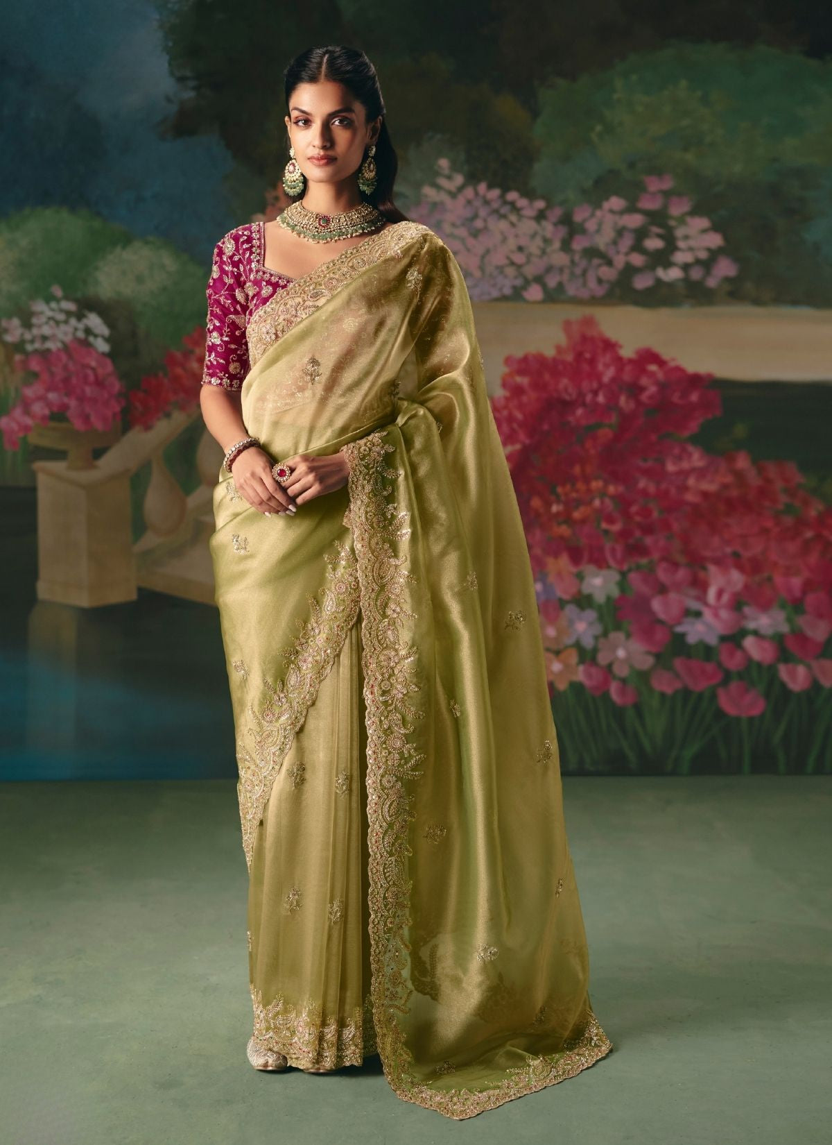 Apple Green Wedding & Party Fancy Saree With Premium Blouse Piece - TrendOye