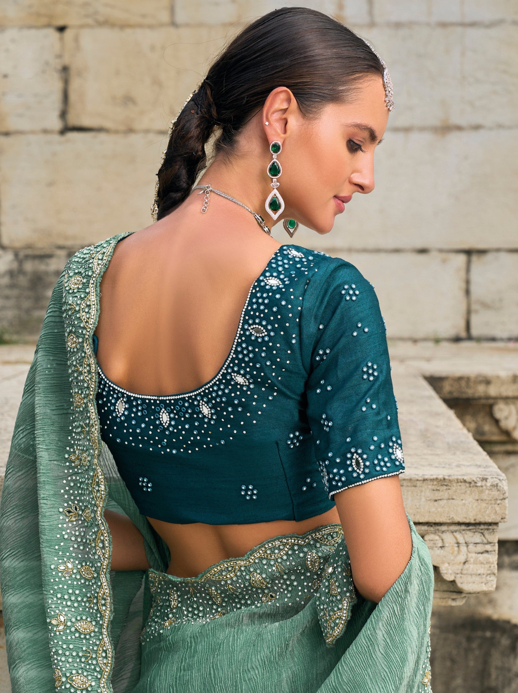 Persian Green Wedding Designer Saree - TrendOye