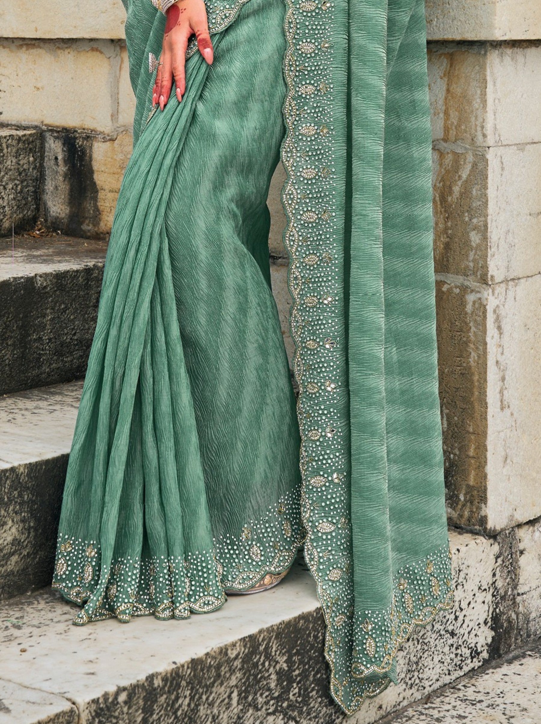Persian Green Wedding Designer Saree - TrendOye