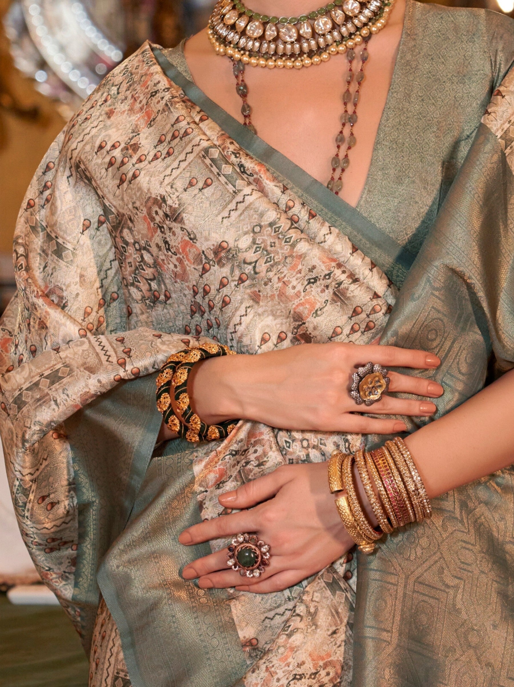 Ash Grey Party Designer Saree - TrendOye