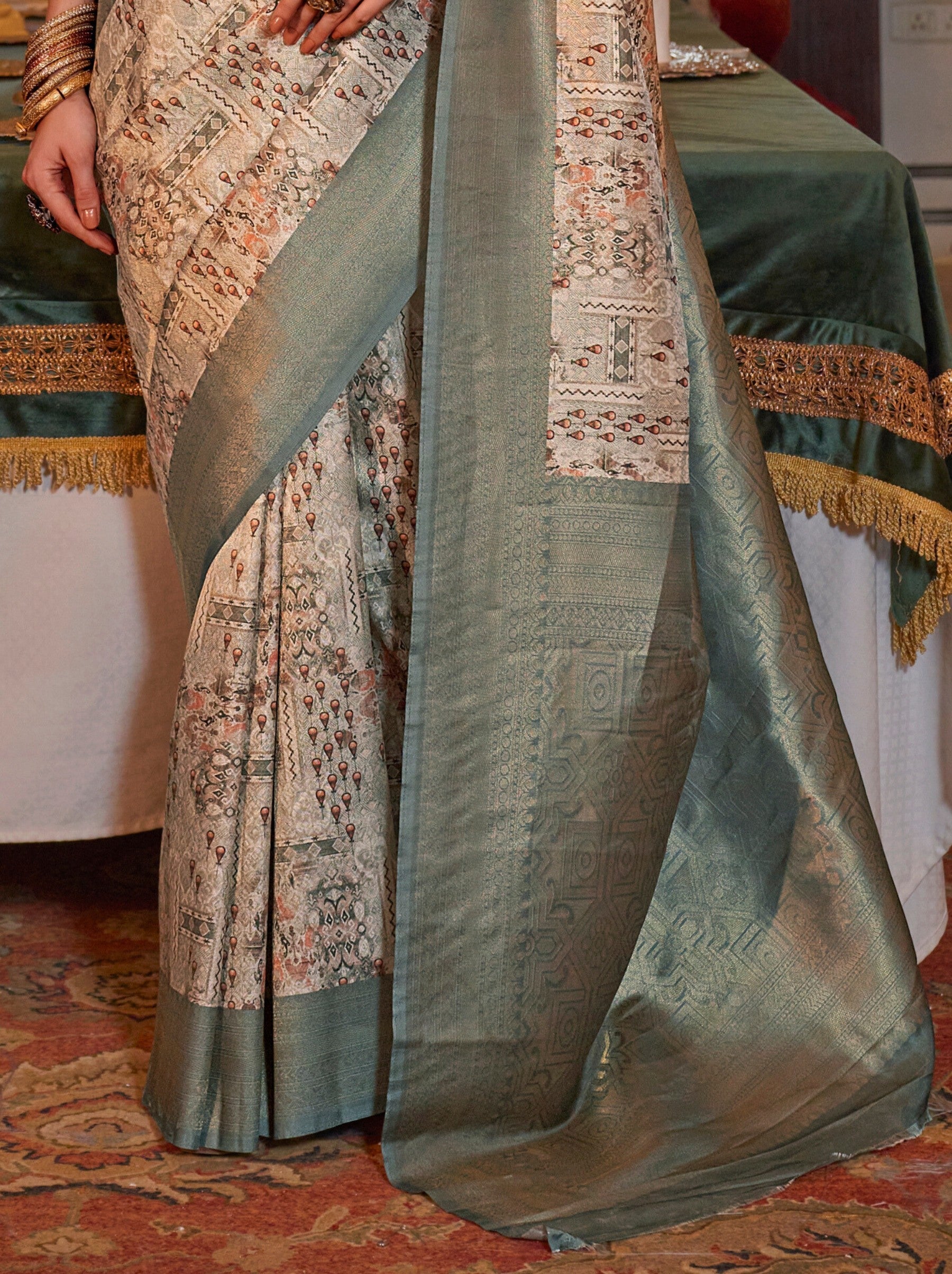 Ash Grey Party Designer Saree - TrendOye