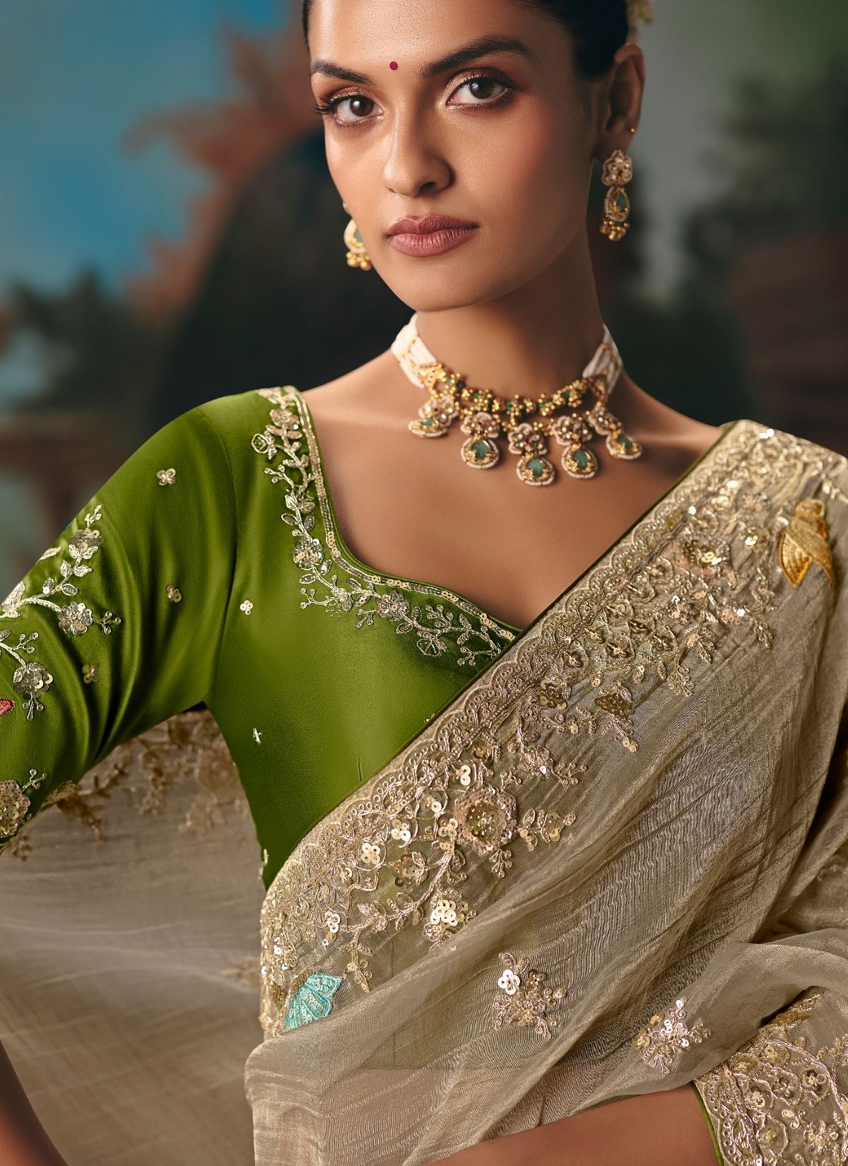 Grey Celebration Fancy Saree With Premium Blouse Piece - TrendOye