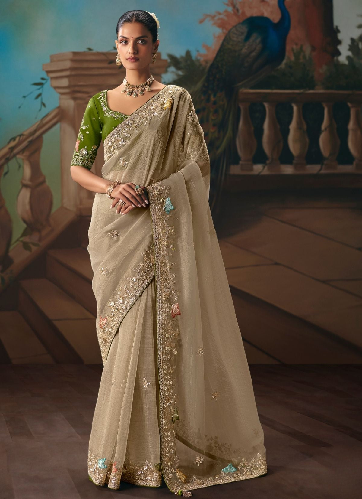 Grey Celebration Fancy Saree With Premium Blouse Piece - TrendOye