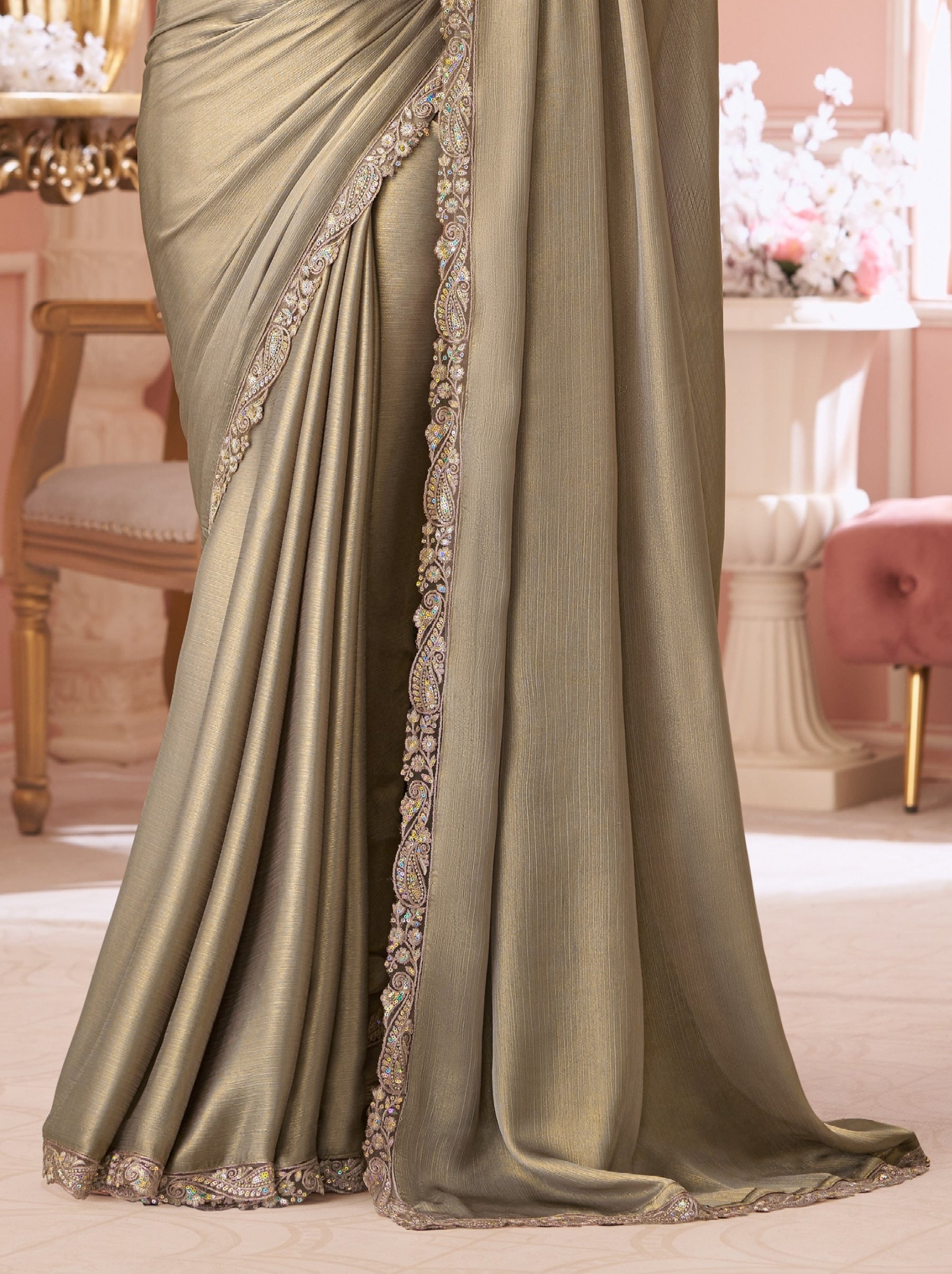 Iron Grey Premium Designer Party Saree - TrendOye