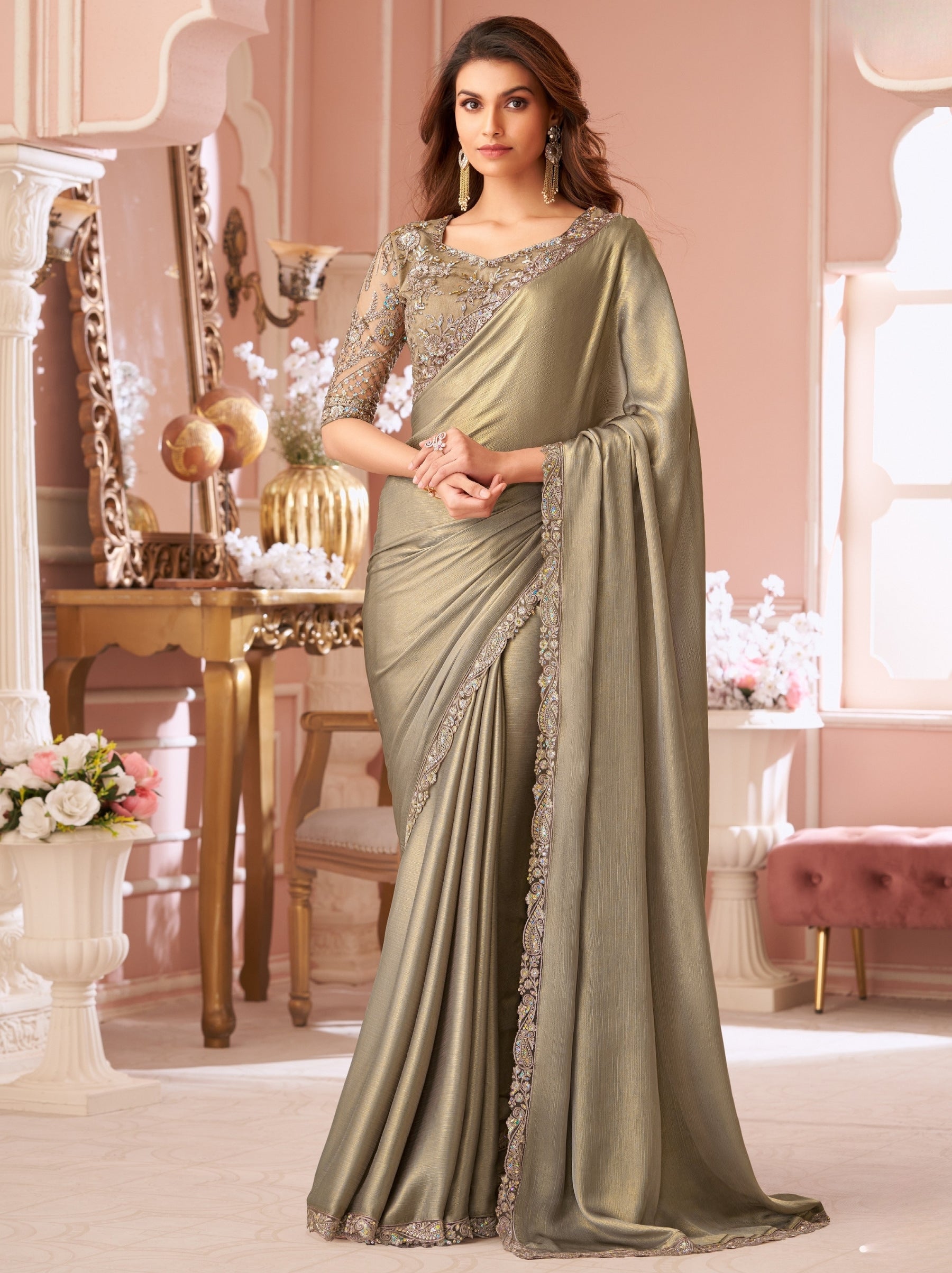 Iron Grey Premium Designer Party Saree - TrendOye