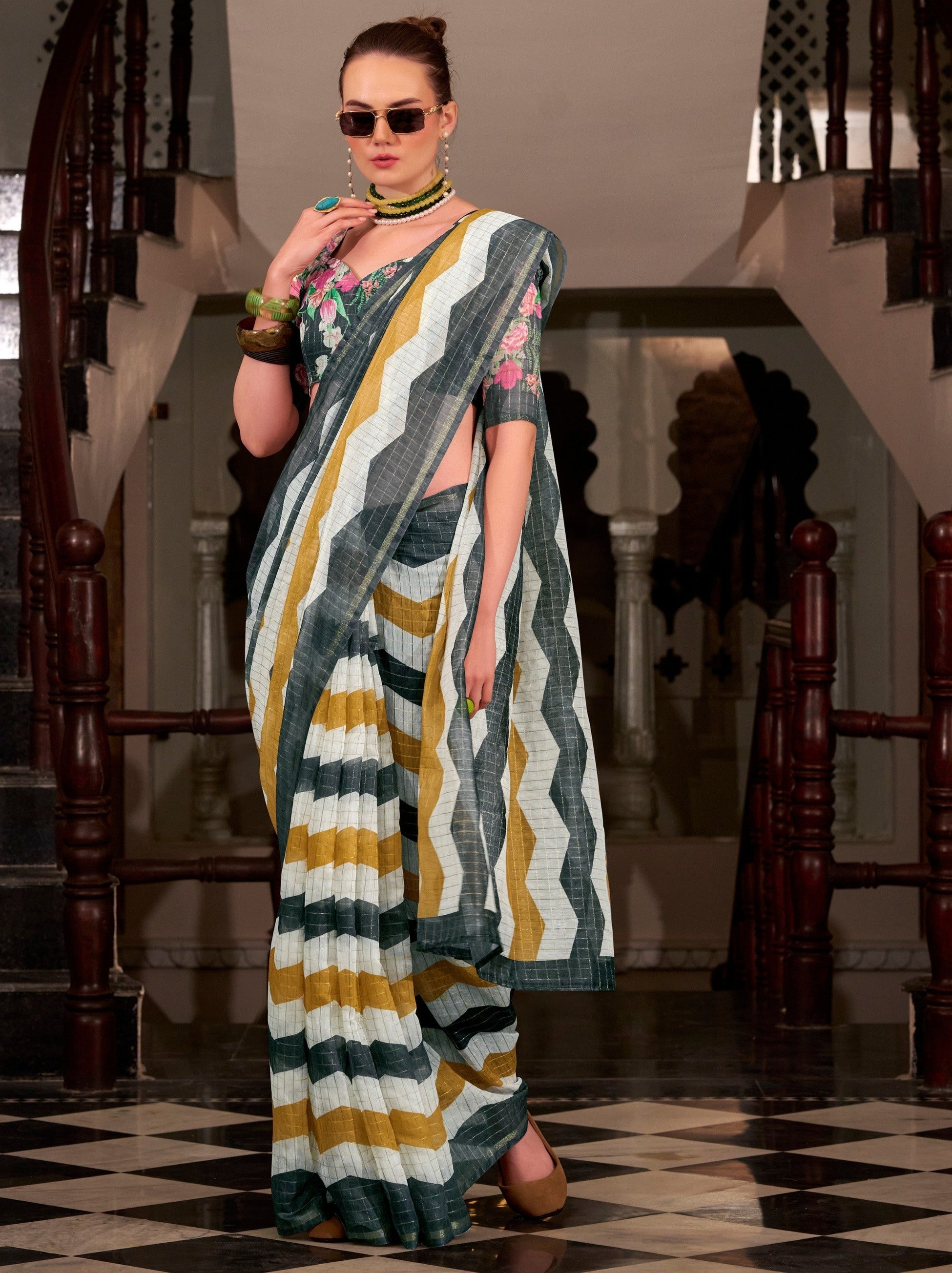 Shadow Grey Celebration Saree - TrendOye