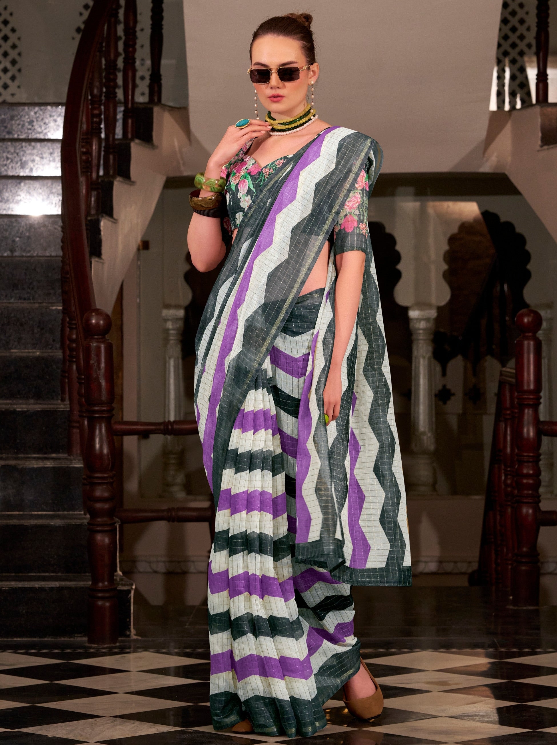 Iron Grey Celebration Saree - TrendOye