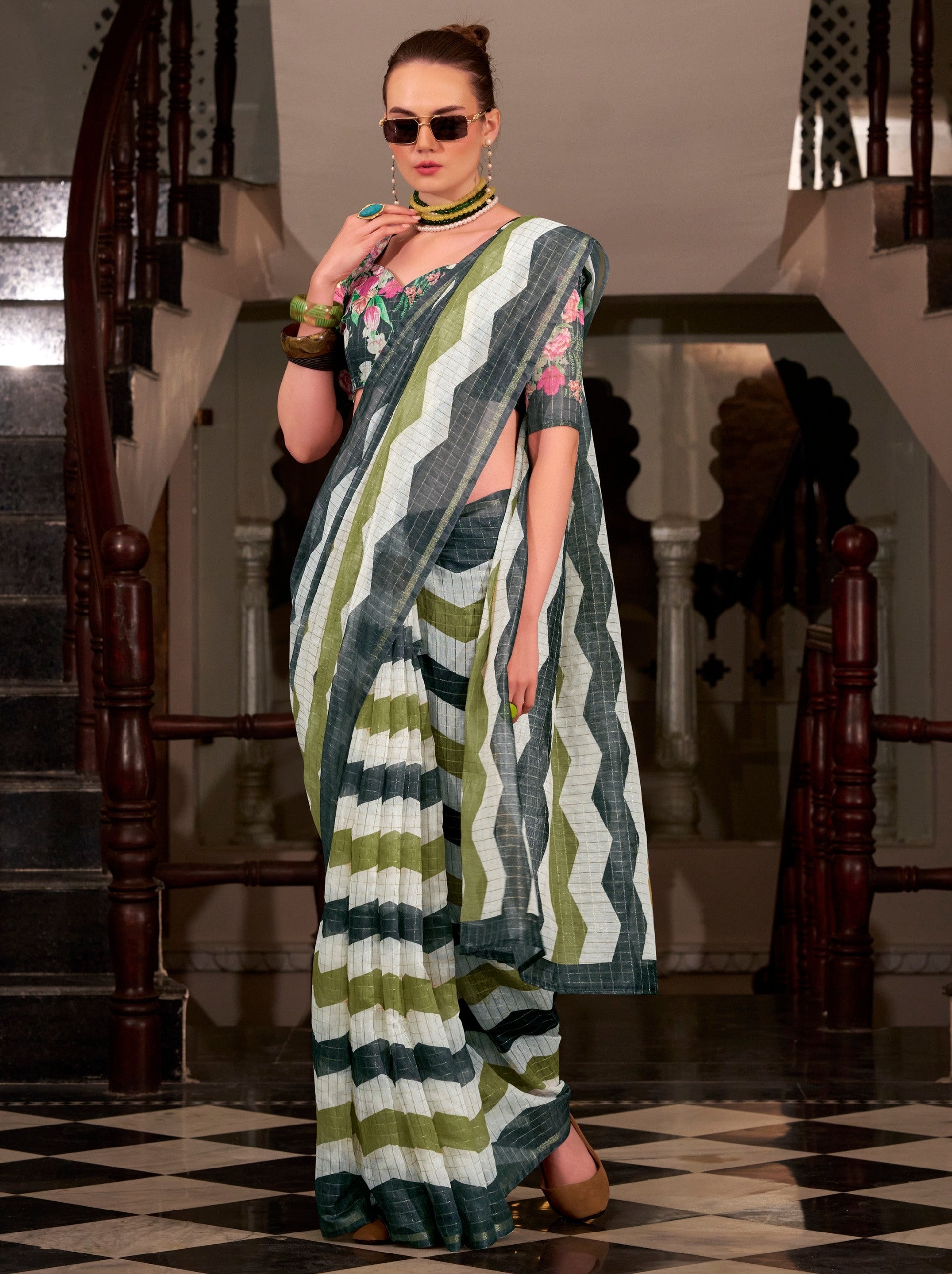 Ash Grey Celebration Saree - TrendOye