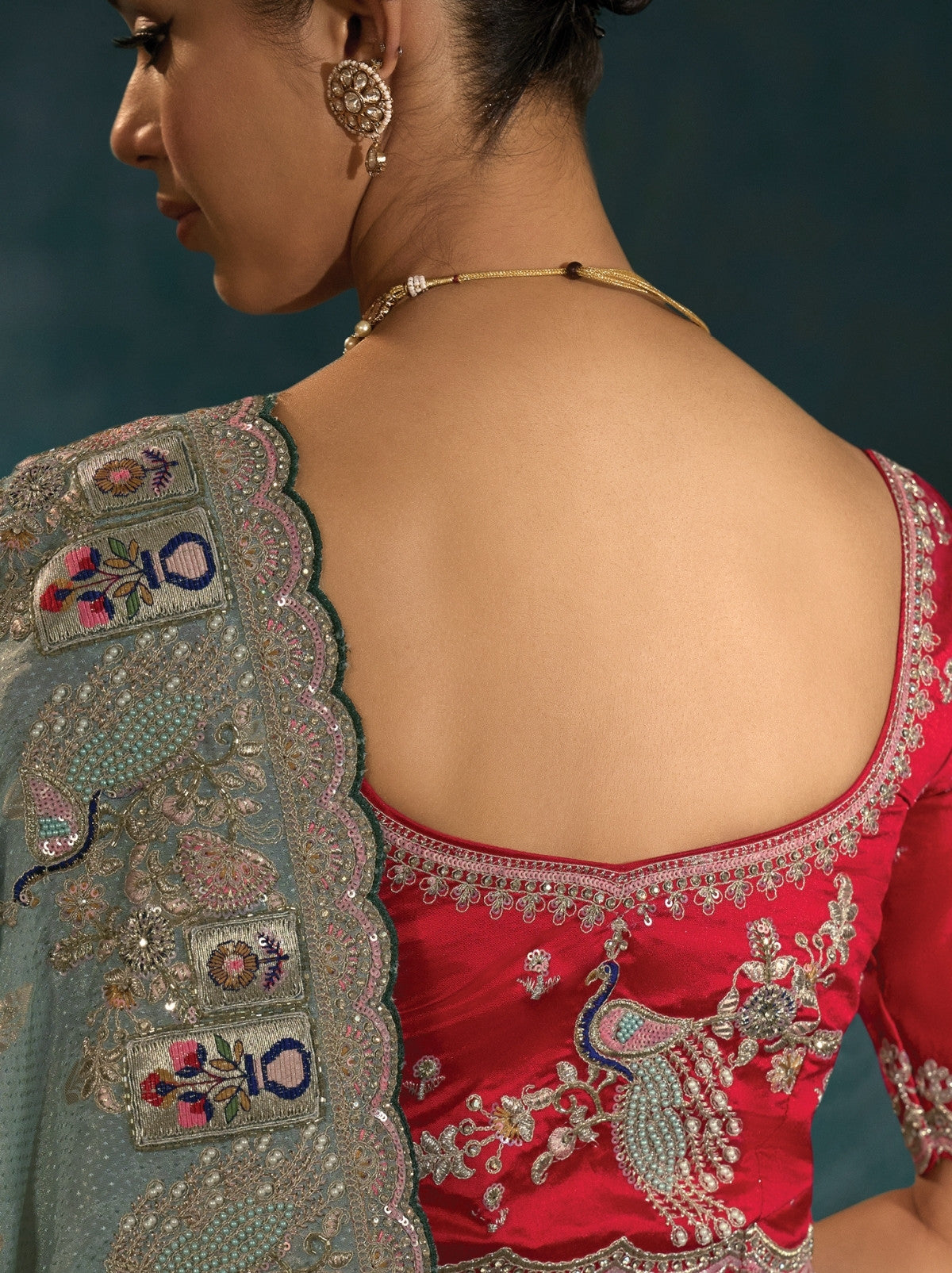 Lava Grey Wedding Luxurious Crepe Silk Saree With Blouse Piece