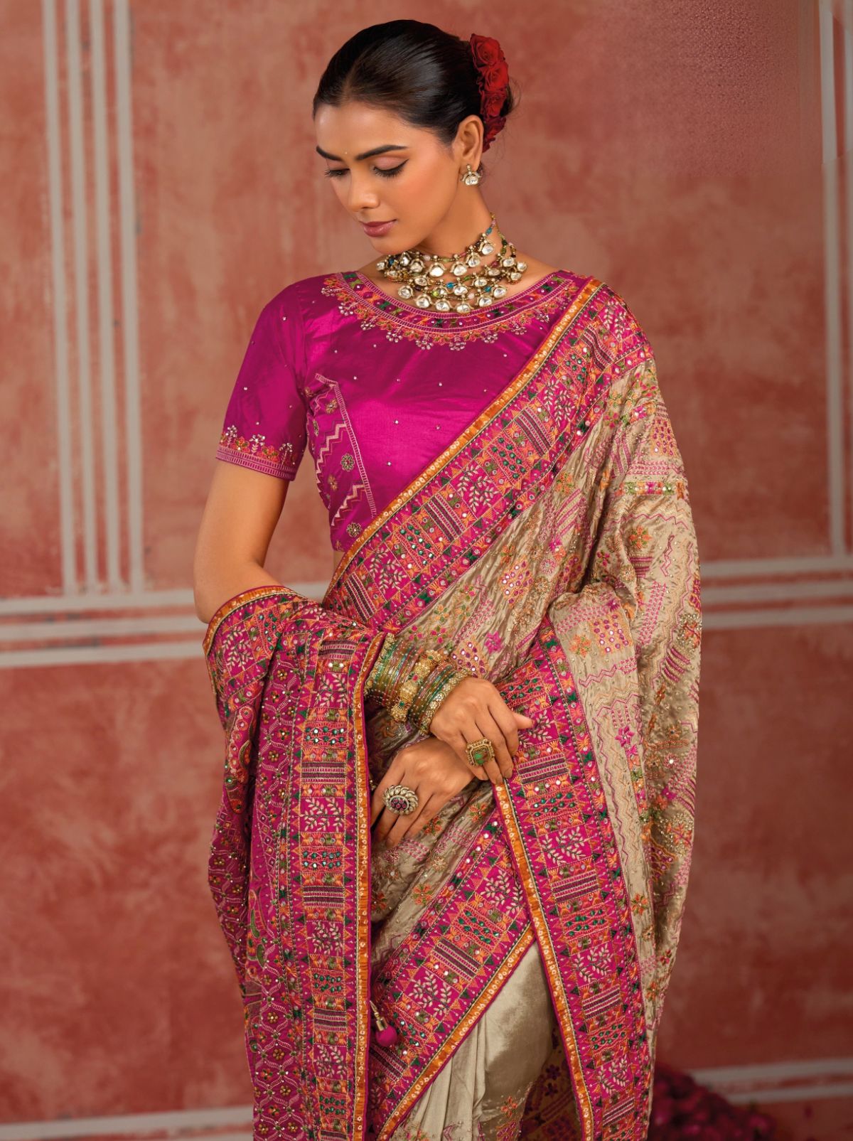 Grey Luxurious Premium Silk Saree With Intricate Embroidery