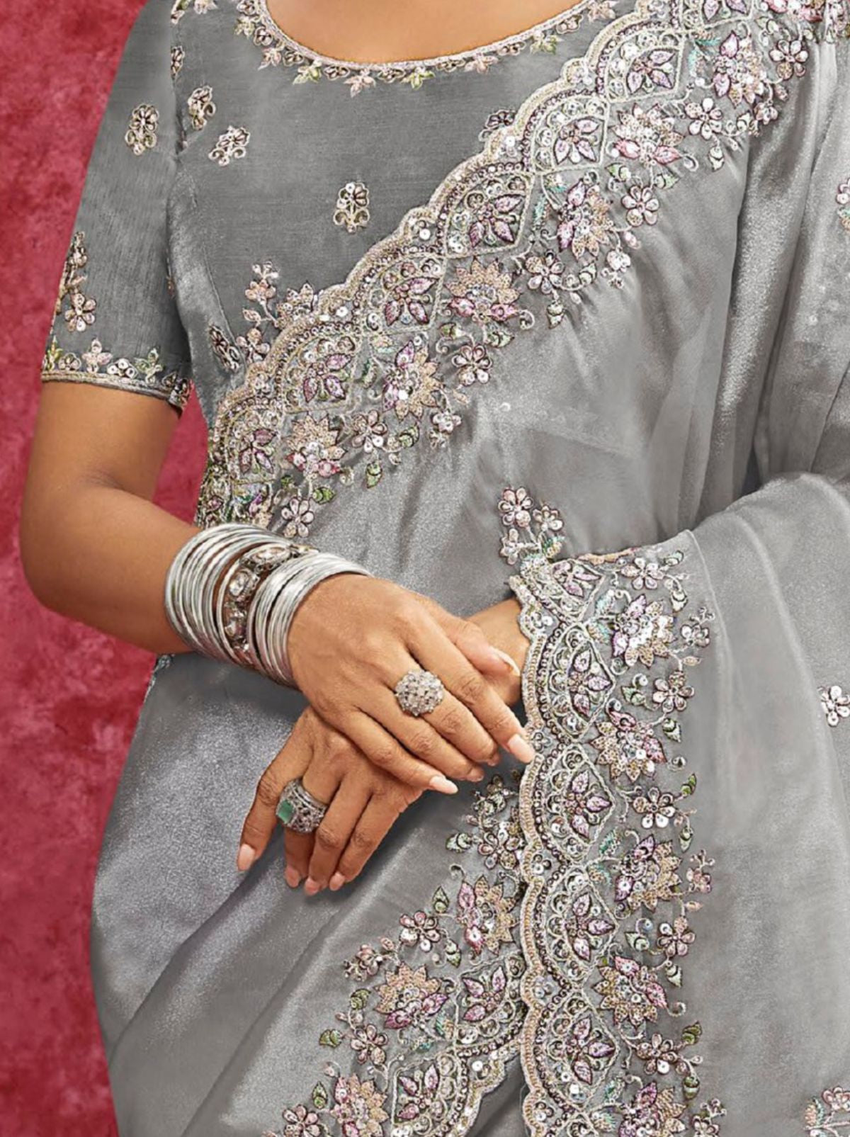 Smoke Grey Premium Fancy Saree With Sequin Work