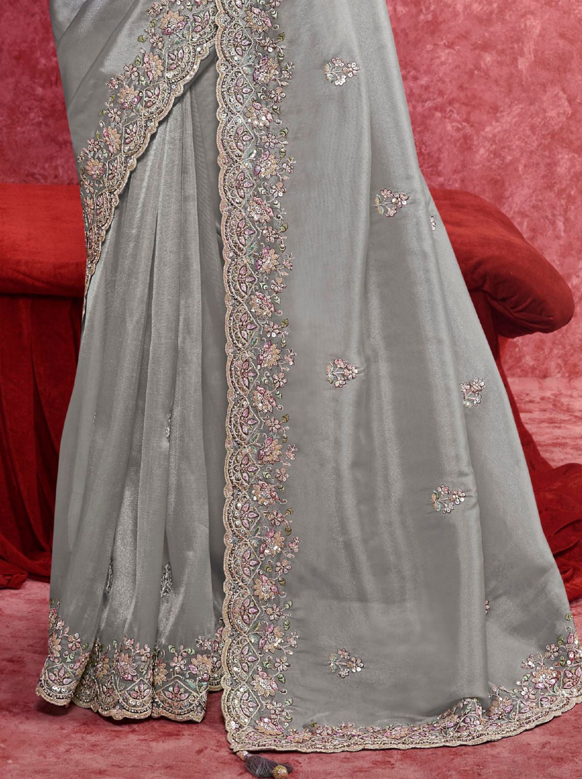 Smoke Grey Premium Fancy Saree With Sequin Work