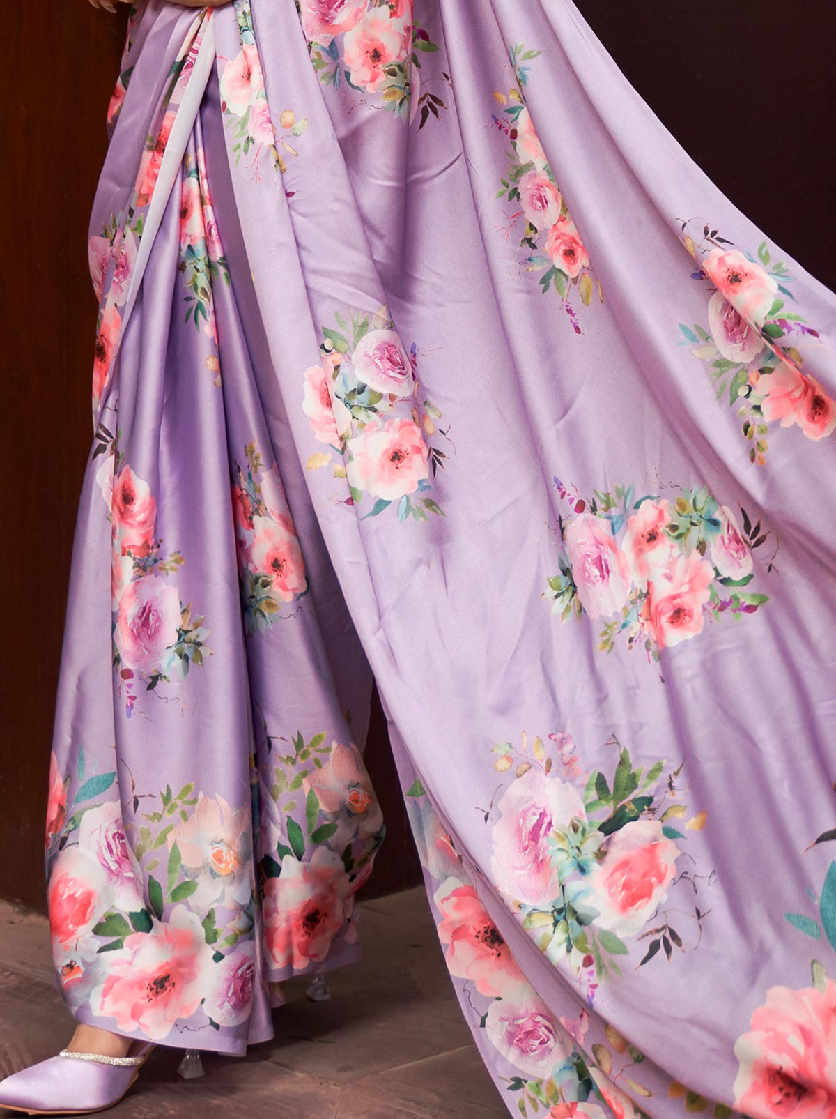 Indigo Purple Satin Silk Designer Saree - TrendOye