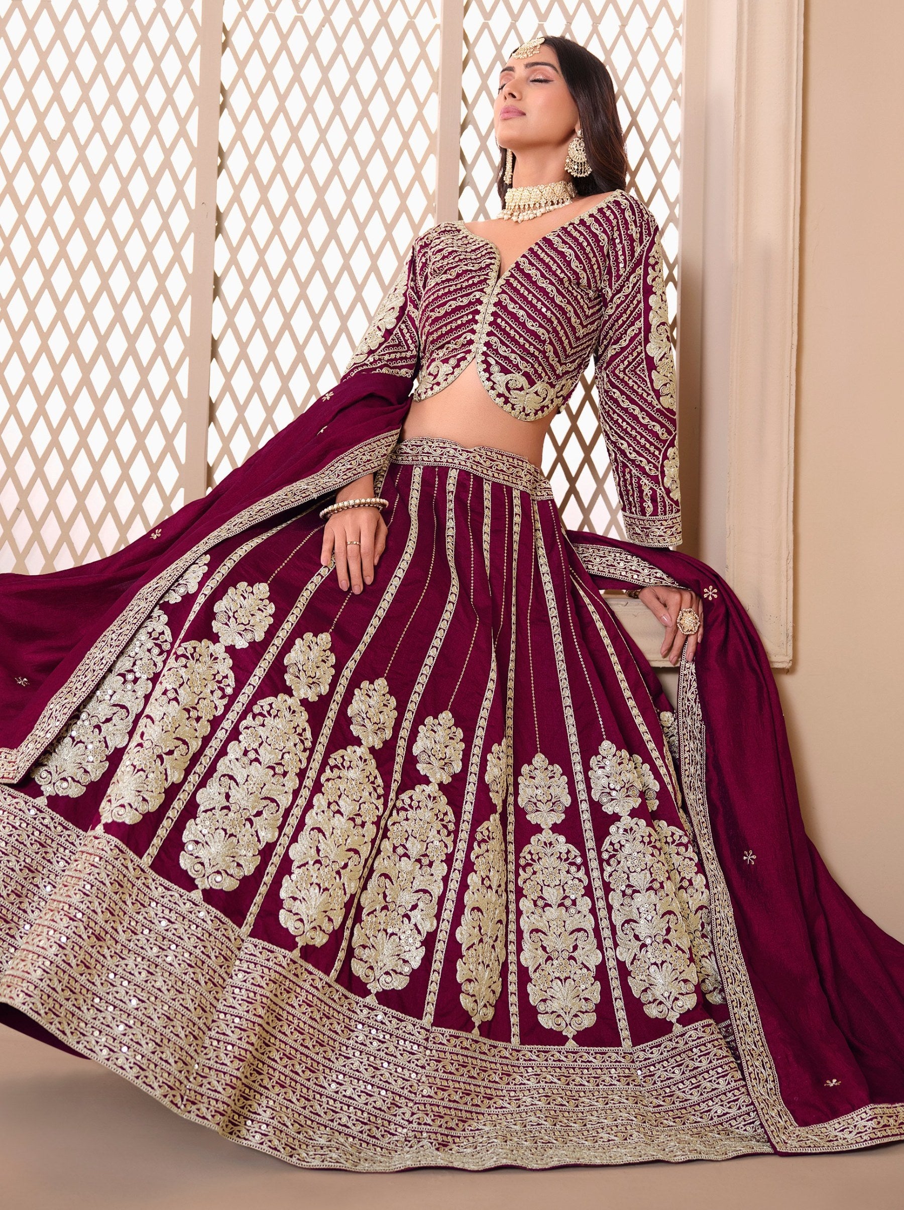 Maroon Red Designer Party Lehenga Set With Trendy Sequin Embroidered - TrendOye