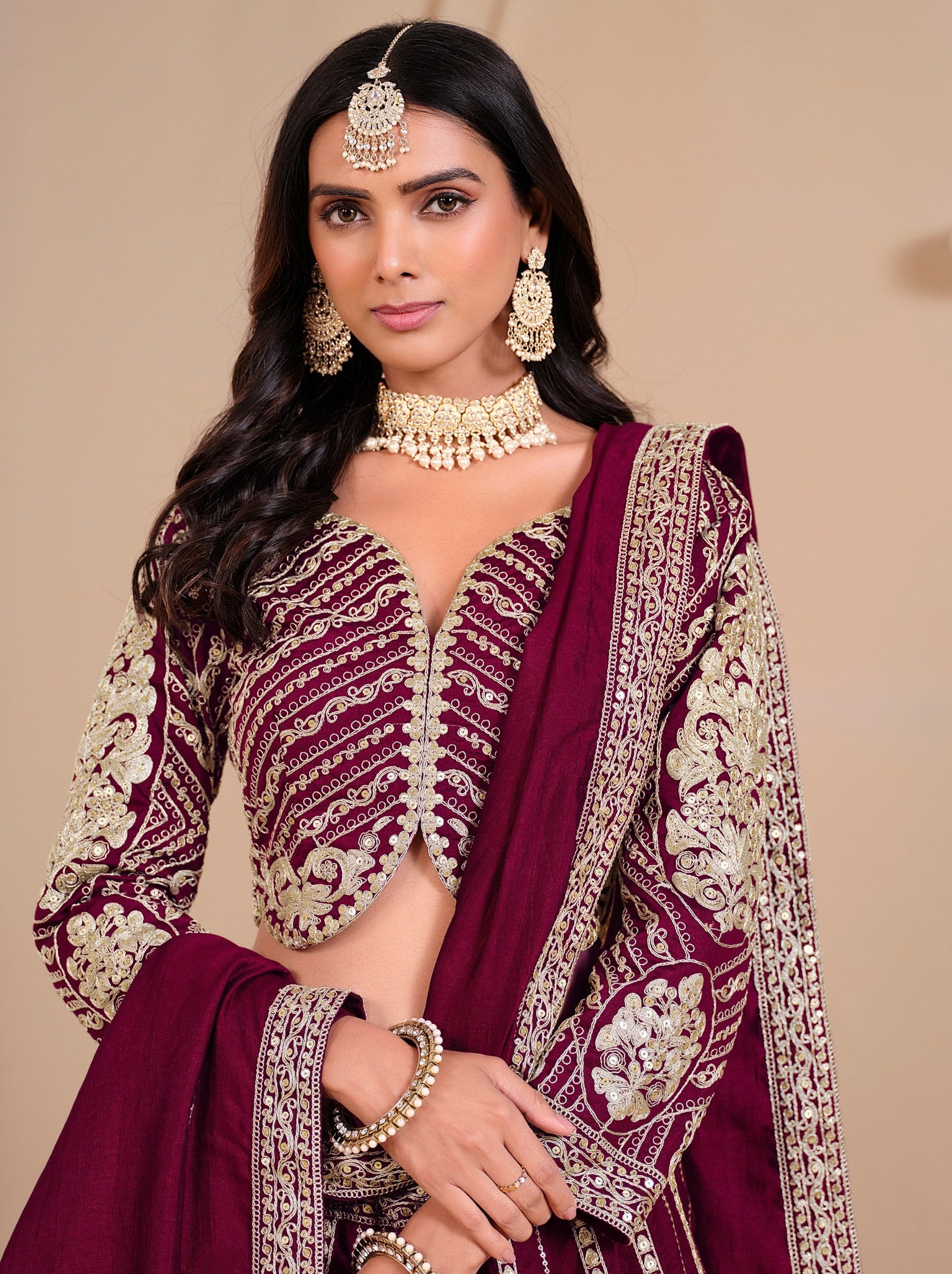 Maroon Red Designer Party Lehenga Set With Trendy Sequin Embroidered - TrendOye